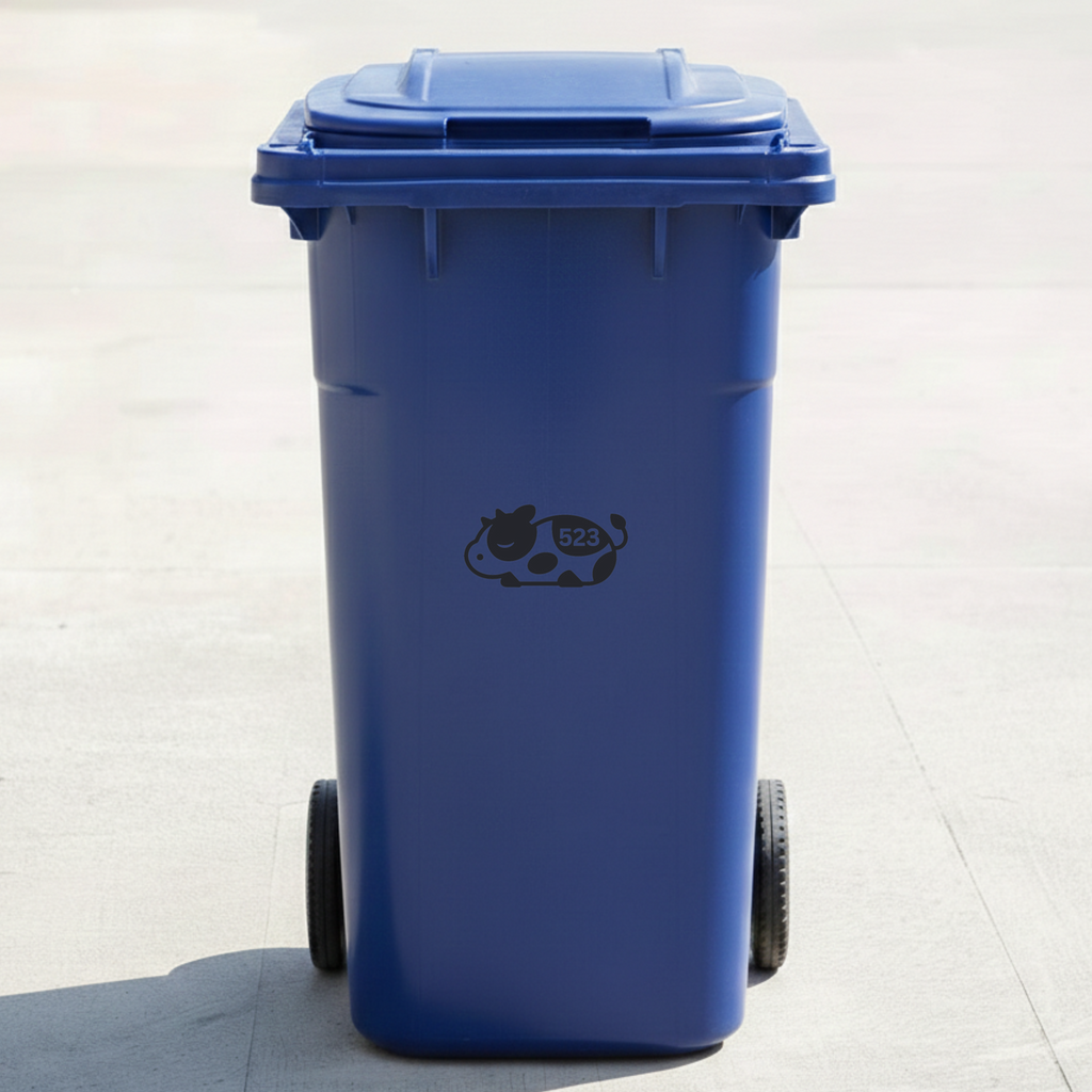 Sleeping Cow Bin Decal Sticker with Personalised House Number