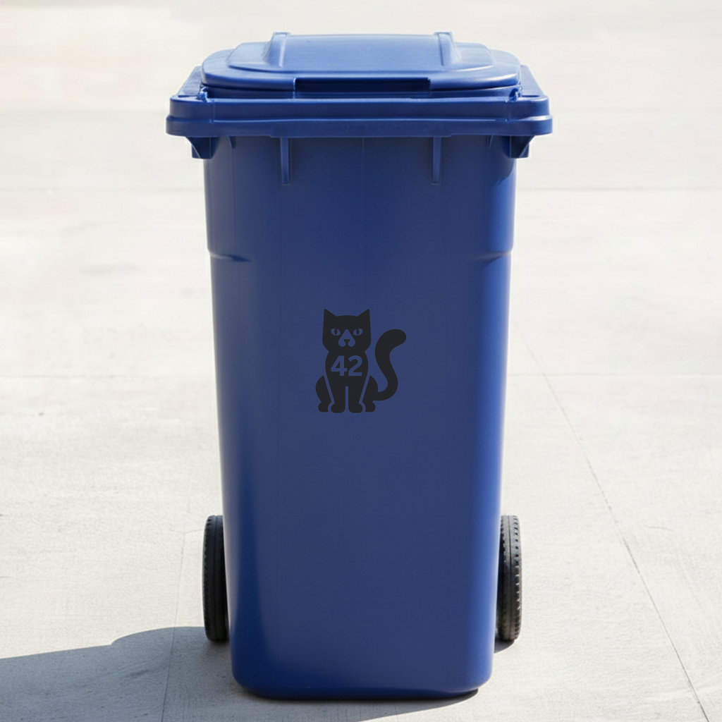 Cat Bin Decal Sticker with Personalised House Number