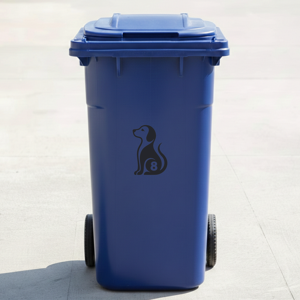 Sitting Dog Bin Decal Sticker with Personalised House Number