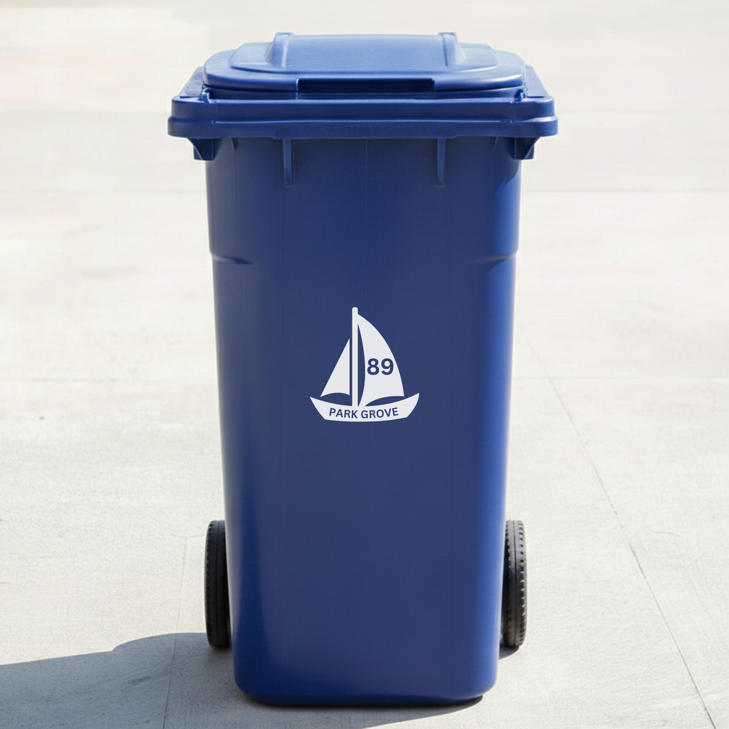 Sailboat Bin Decal Sticker with Personalised House Number & Street Name