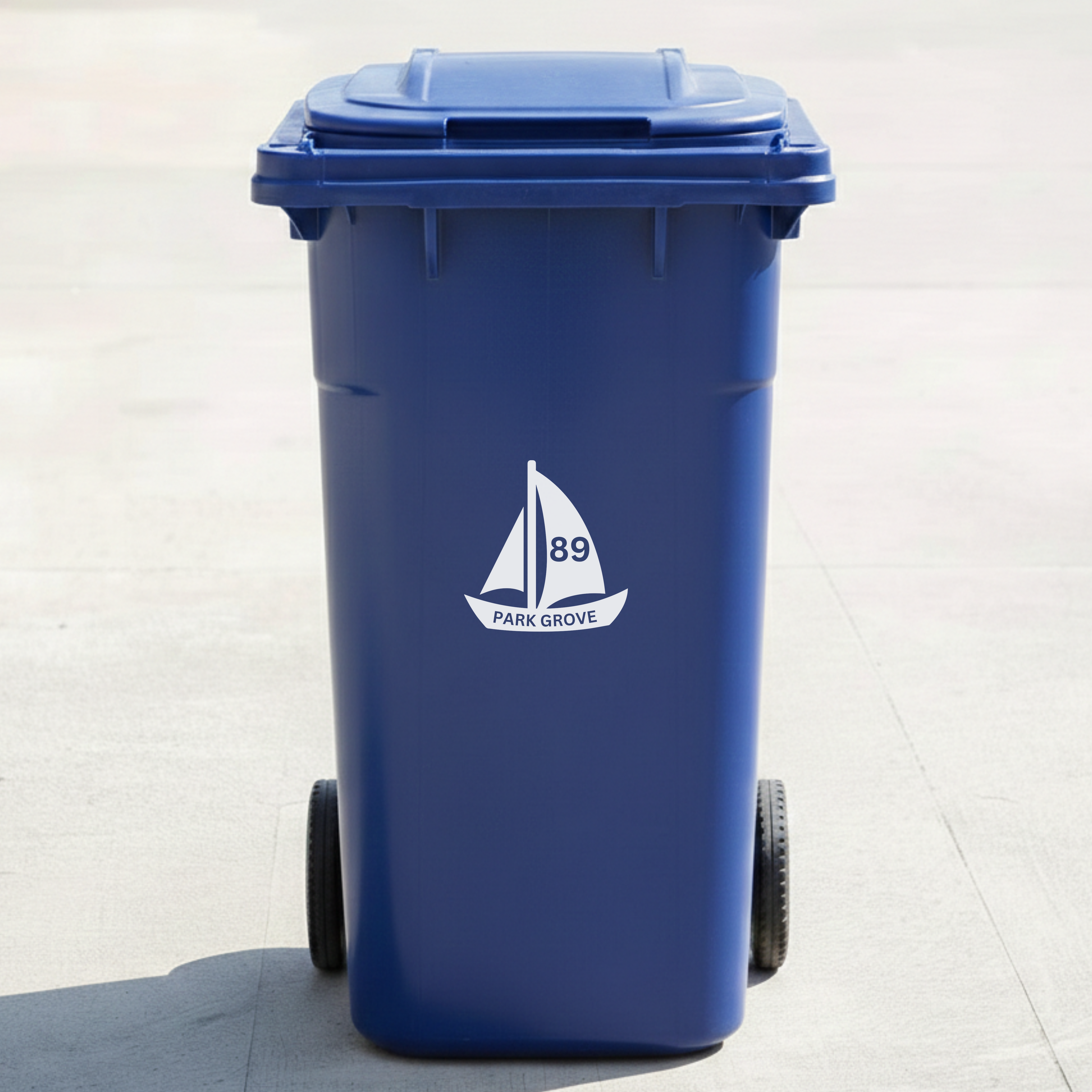 Sailboat Bin Decal Sticker with Personalised House Number & Street Name