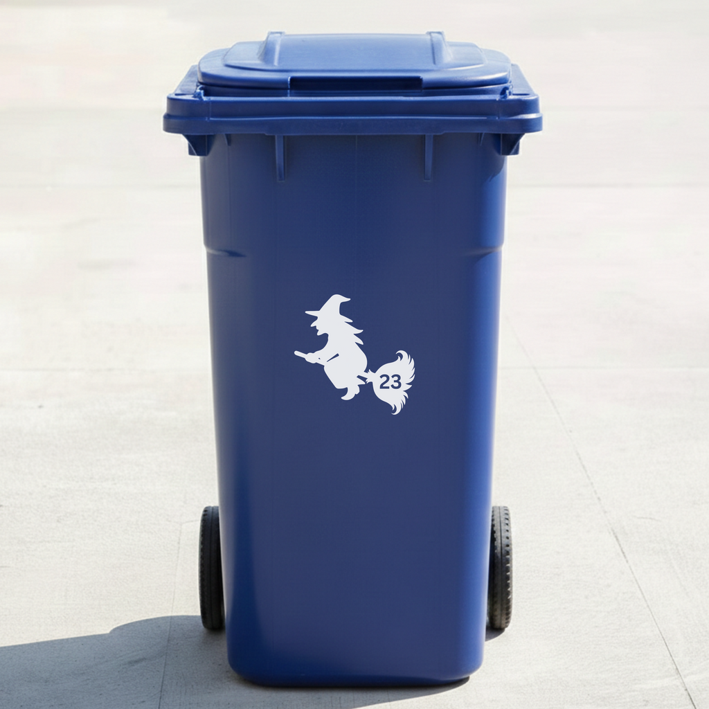 Witch Bin Decal Sticker with Personalised House Number
