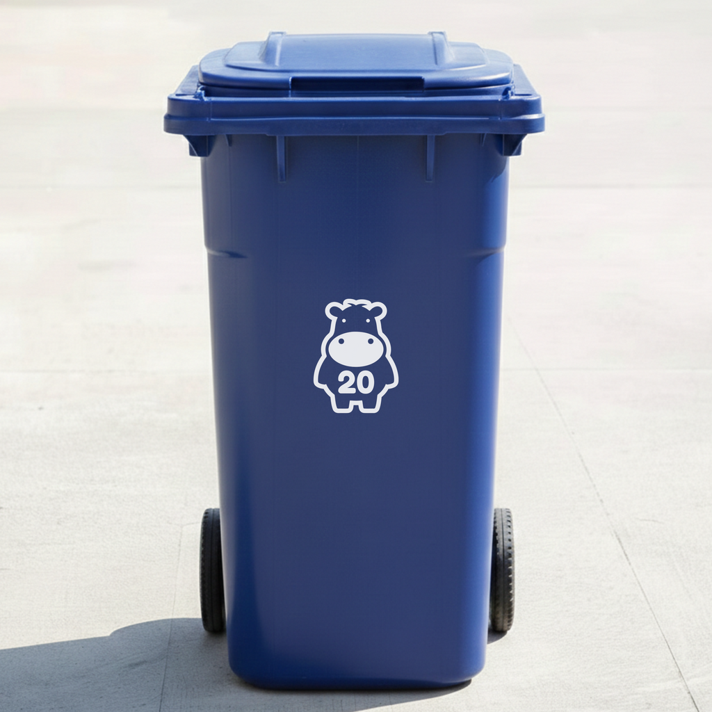 Hippo Bin Decal Sticker with Personalised House Number