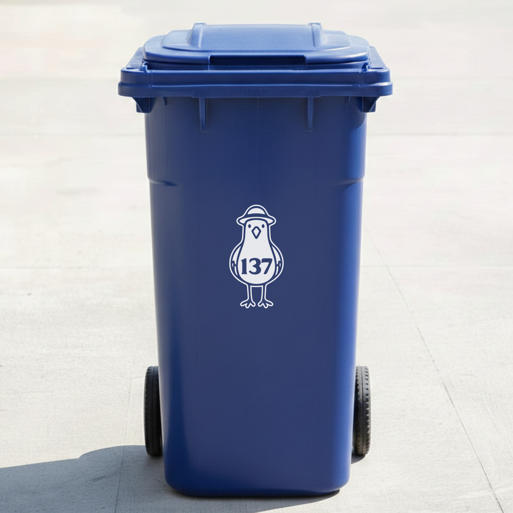 Seagull Bin Decal Sticker with Personalised House Number