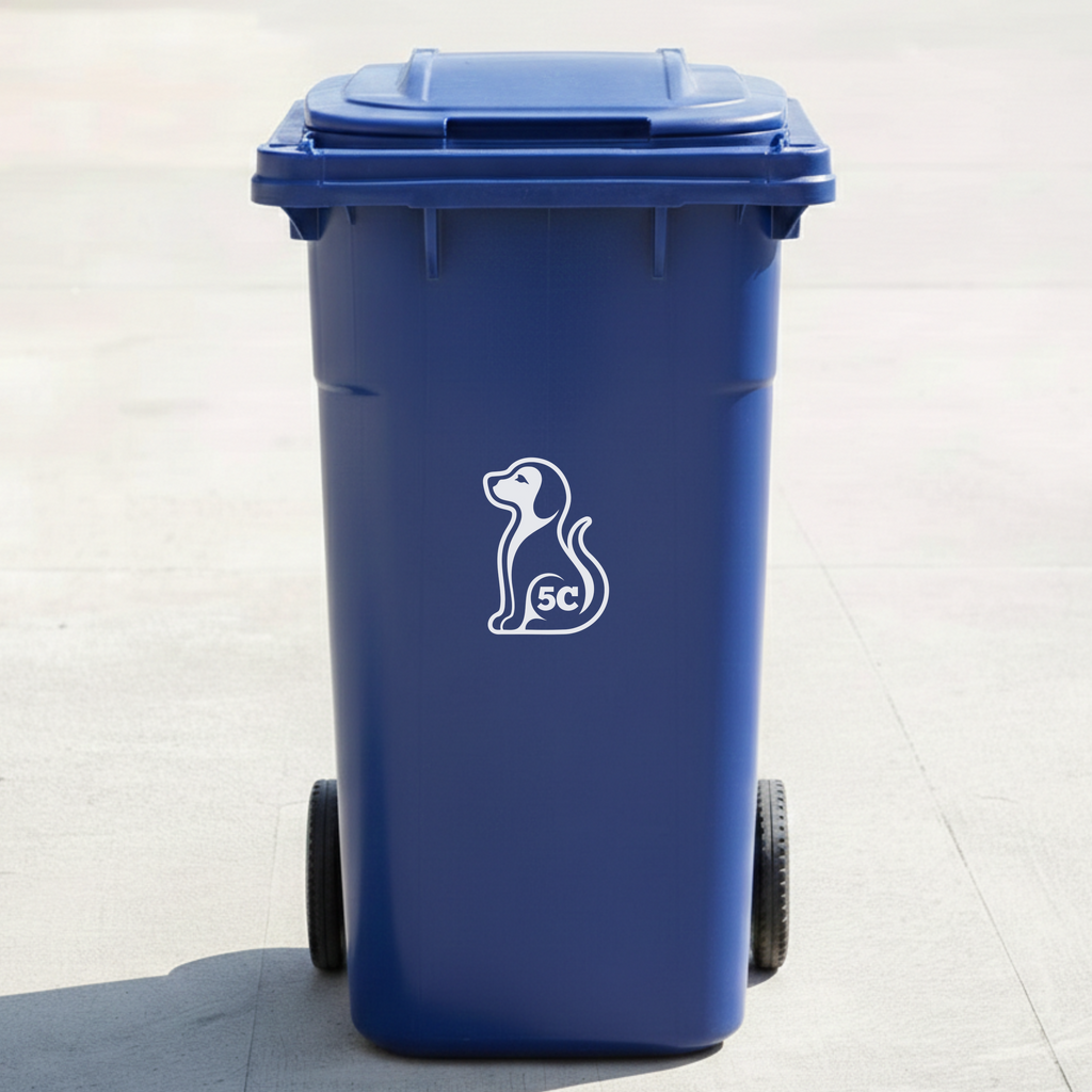 Sitting Dog Bin Decal Sticker with Personalised House Number