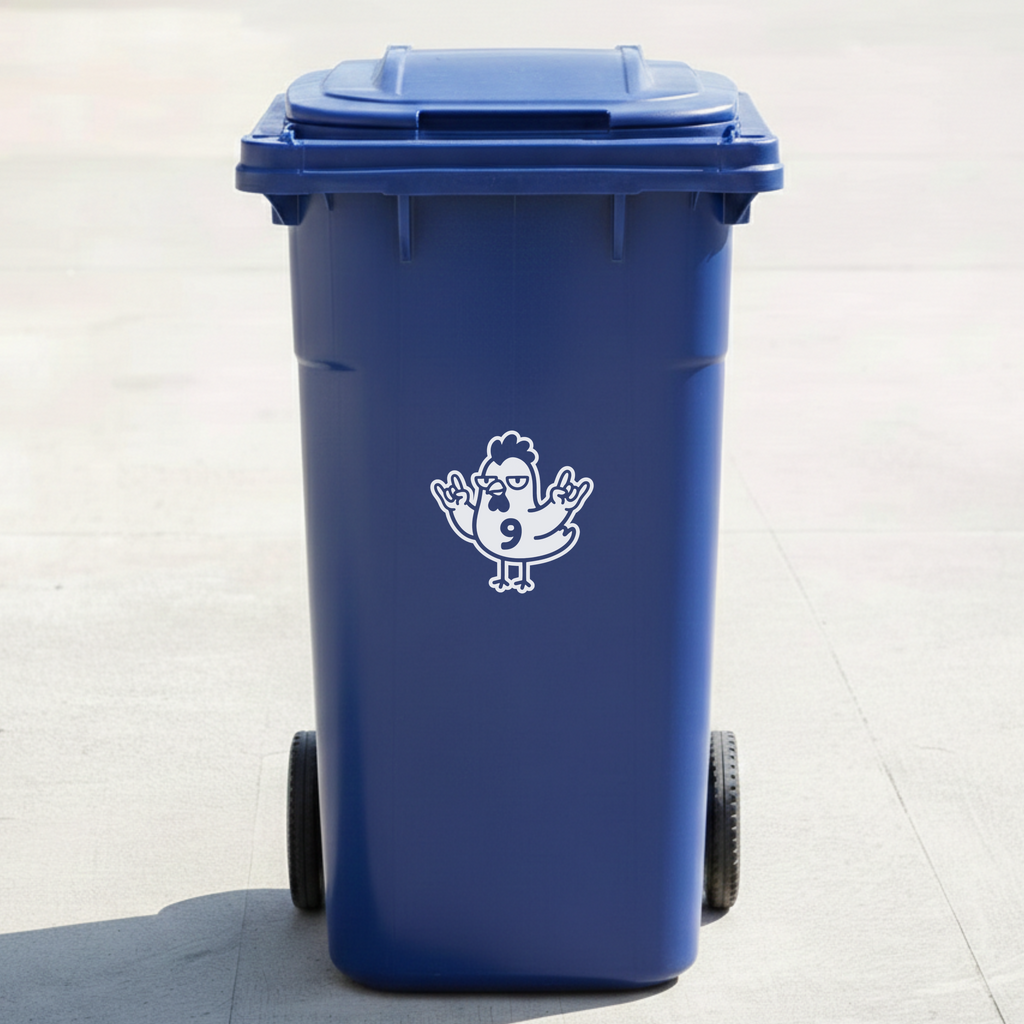 Rock & Roll Chicken Bin Decal Sticker with Personalised House Number