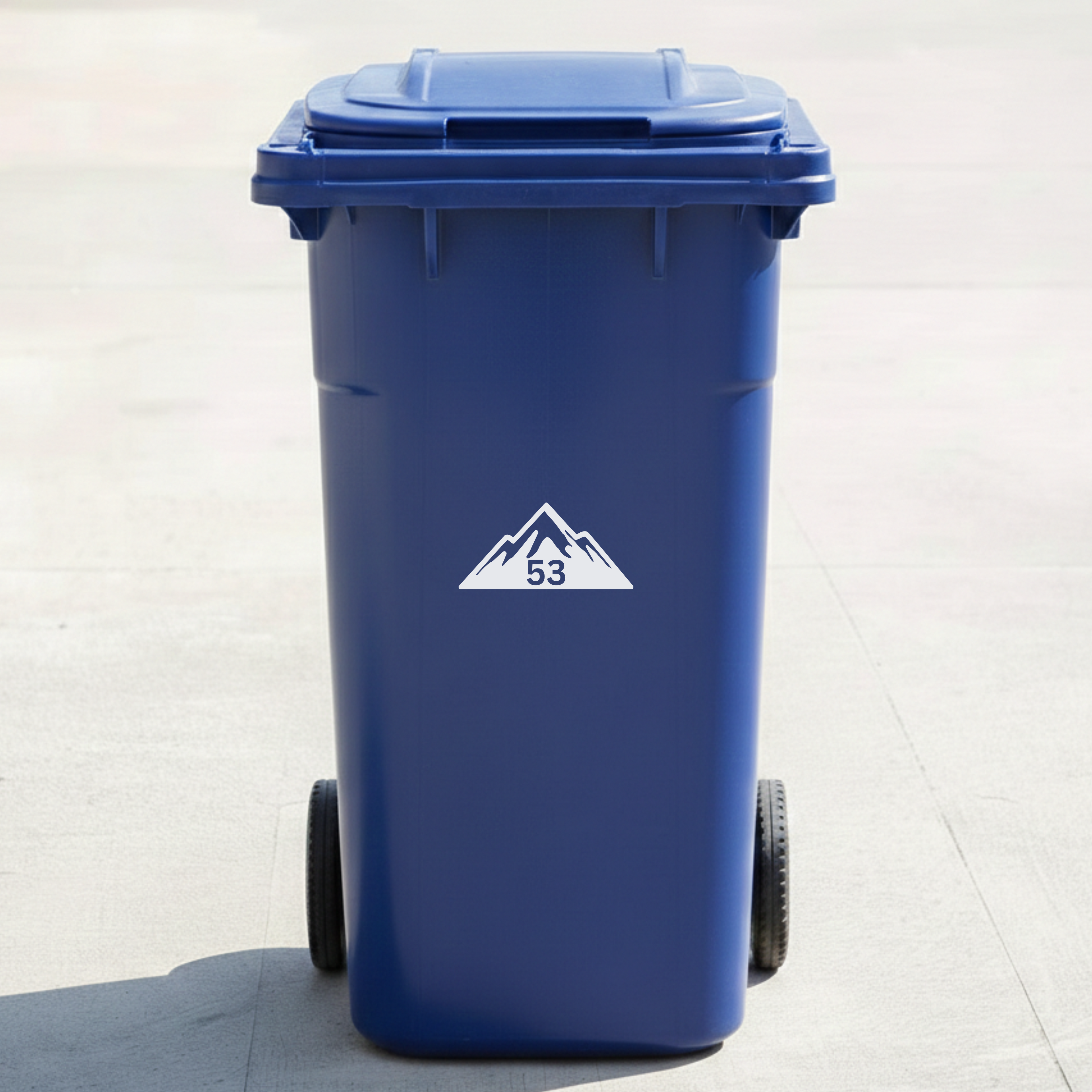 Mountain Adventure Bin Decal Sticker with Personalised House Number