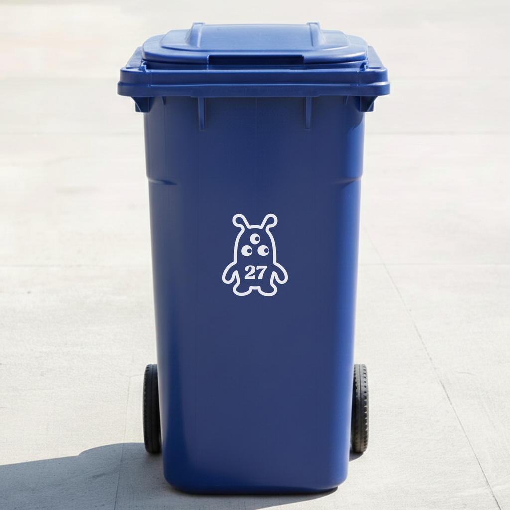 Monster Bin Decal Sticker with Personalised House Number