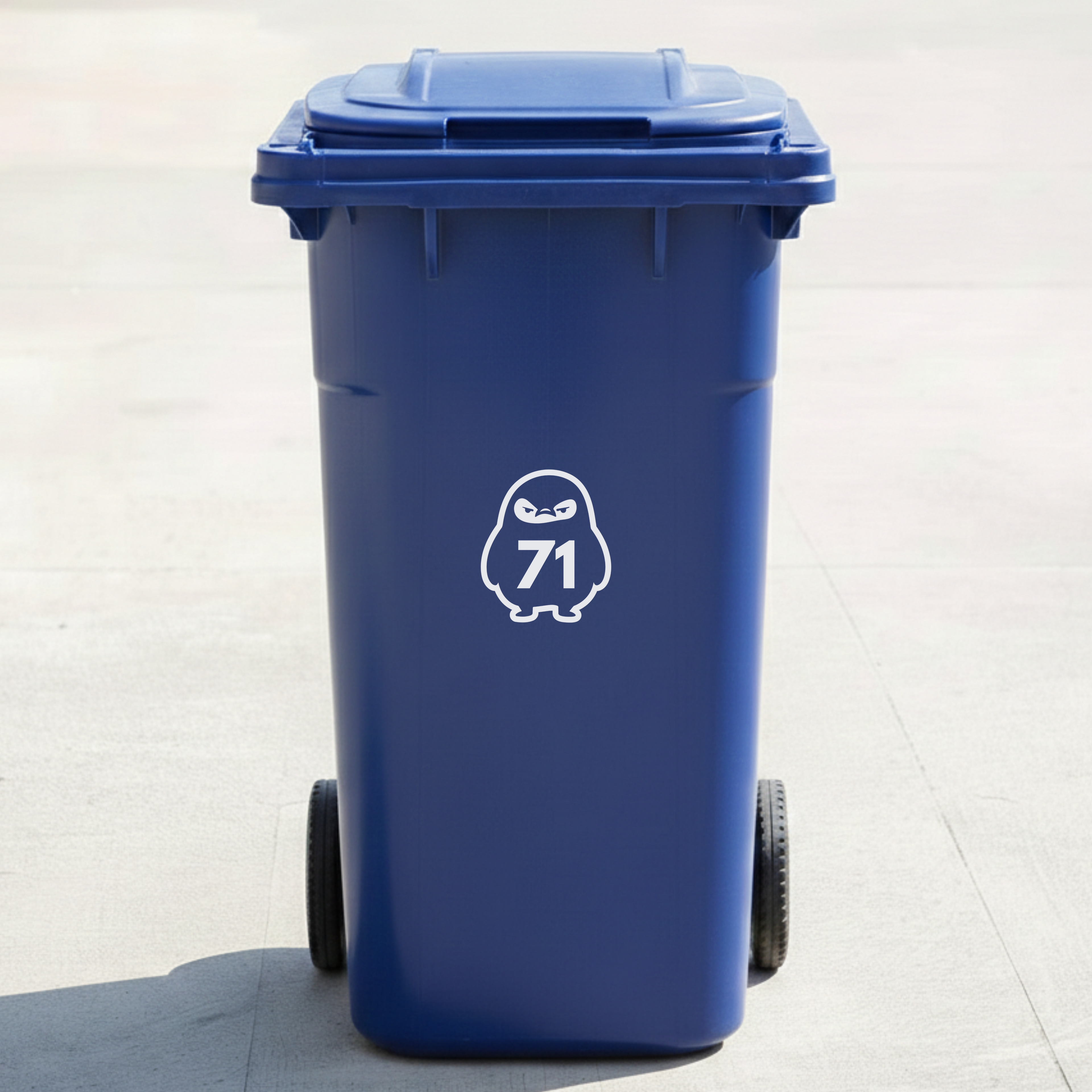 Angry Penguin Bin Decal Sticker with Personalised House Number