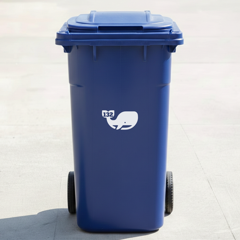 Whale Bin Decal Sticker with Personalised House Number