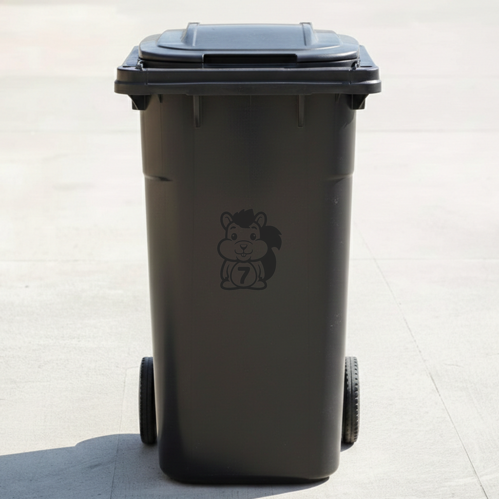Squirrel Bin Decal Sticker with Personalised House Number