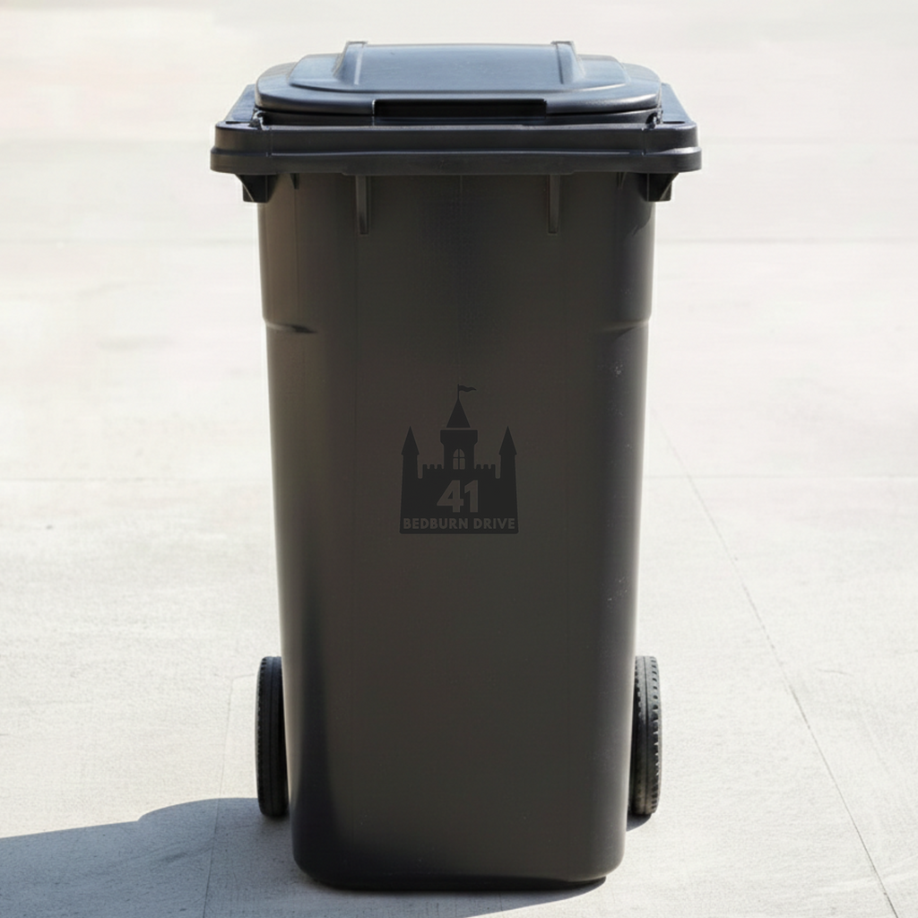 Castle Bin Decal Sticker with Personalised House Number