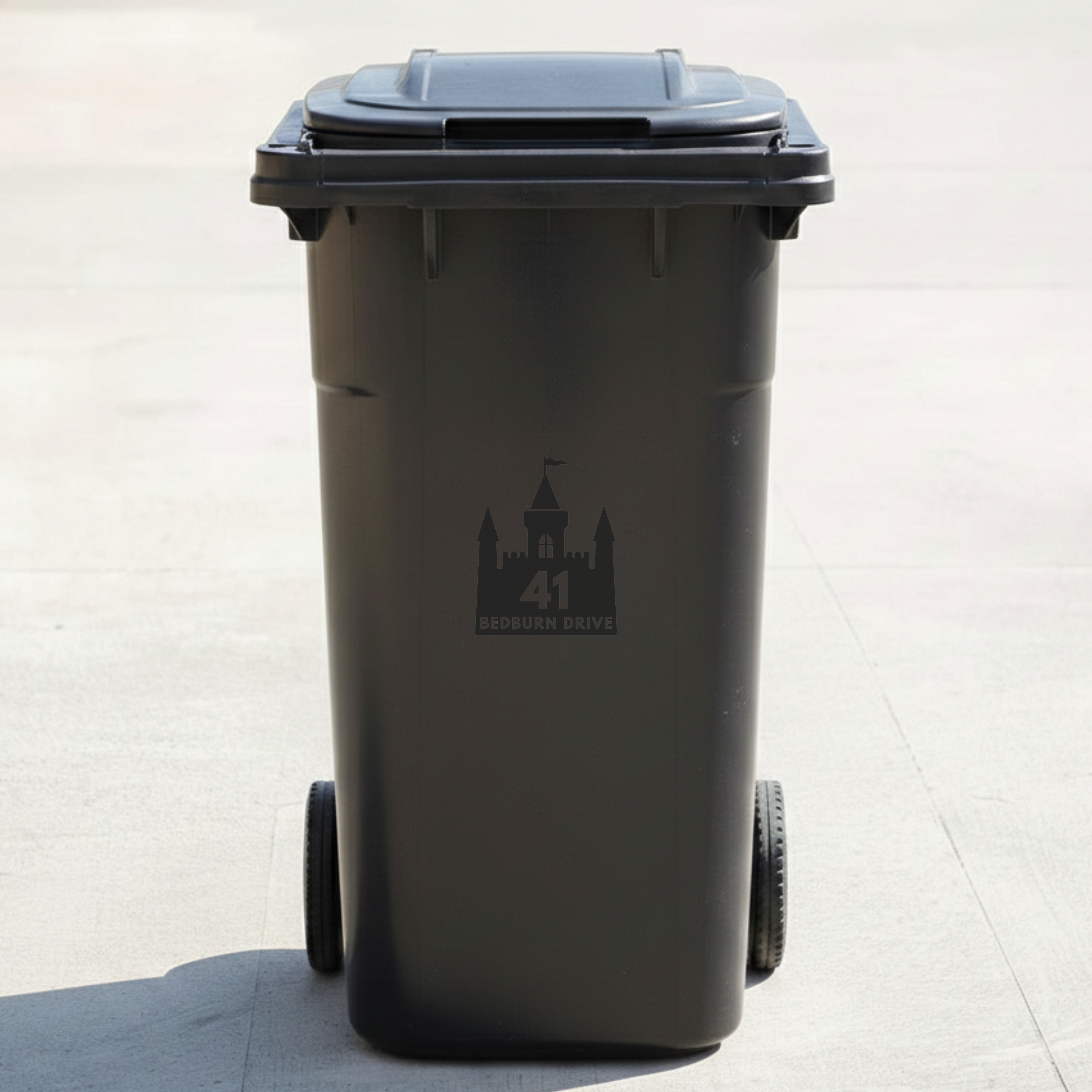 Castle Bin Decal Sticker with Personalised House Number