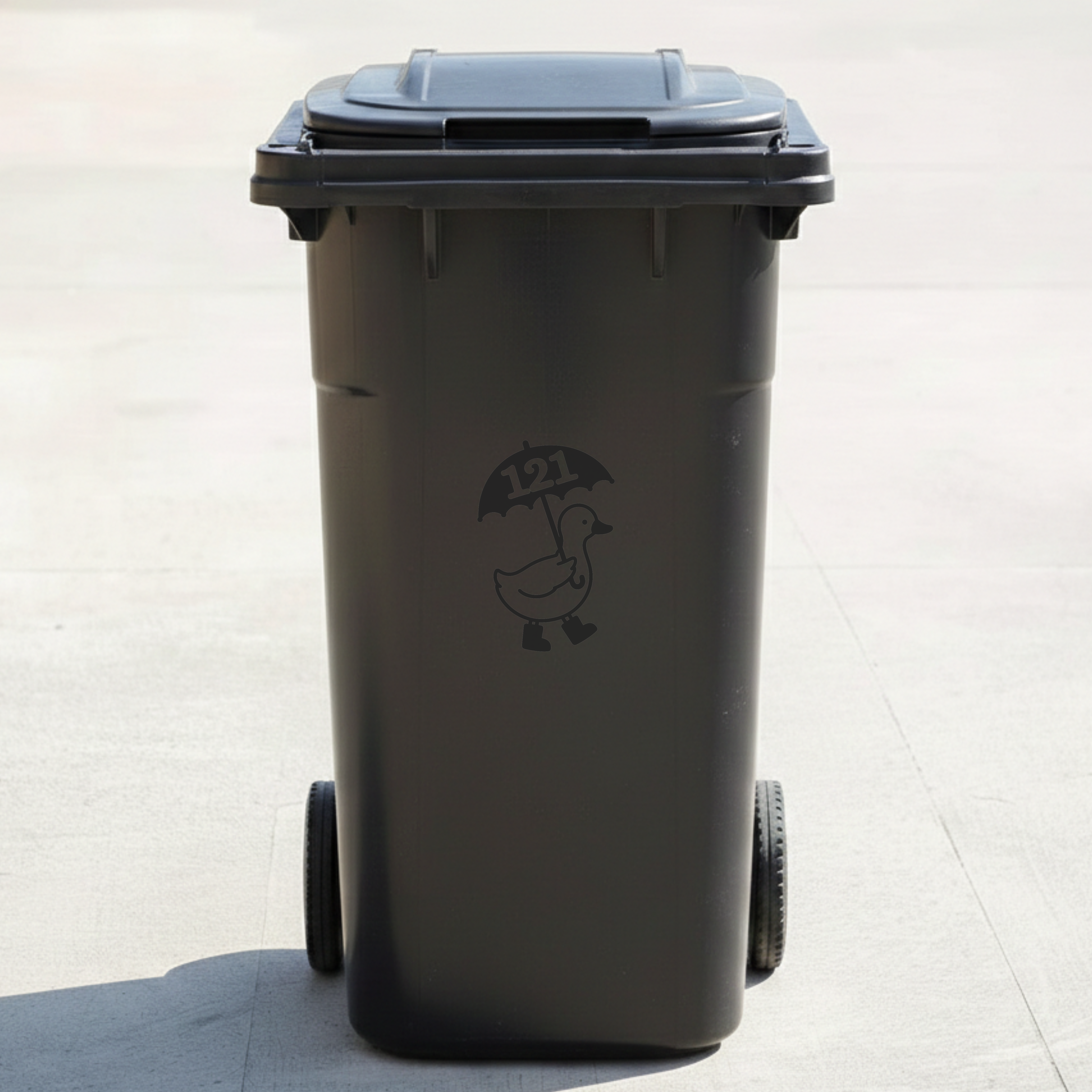 Umbrella Duck Bin Decal Sticker with Personalised House Number