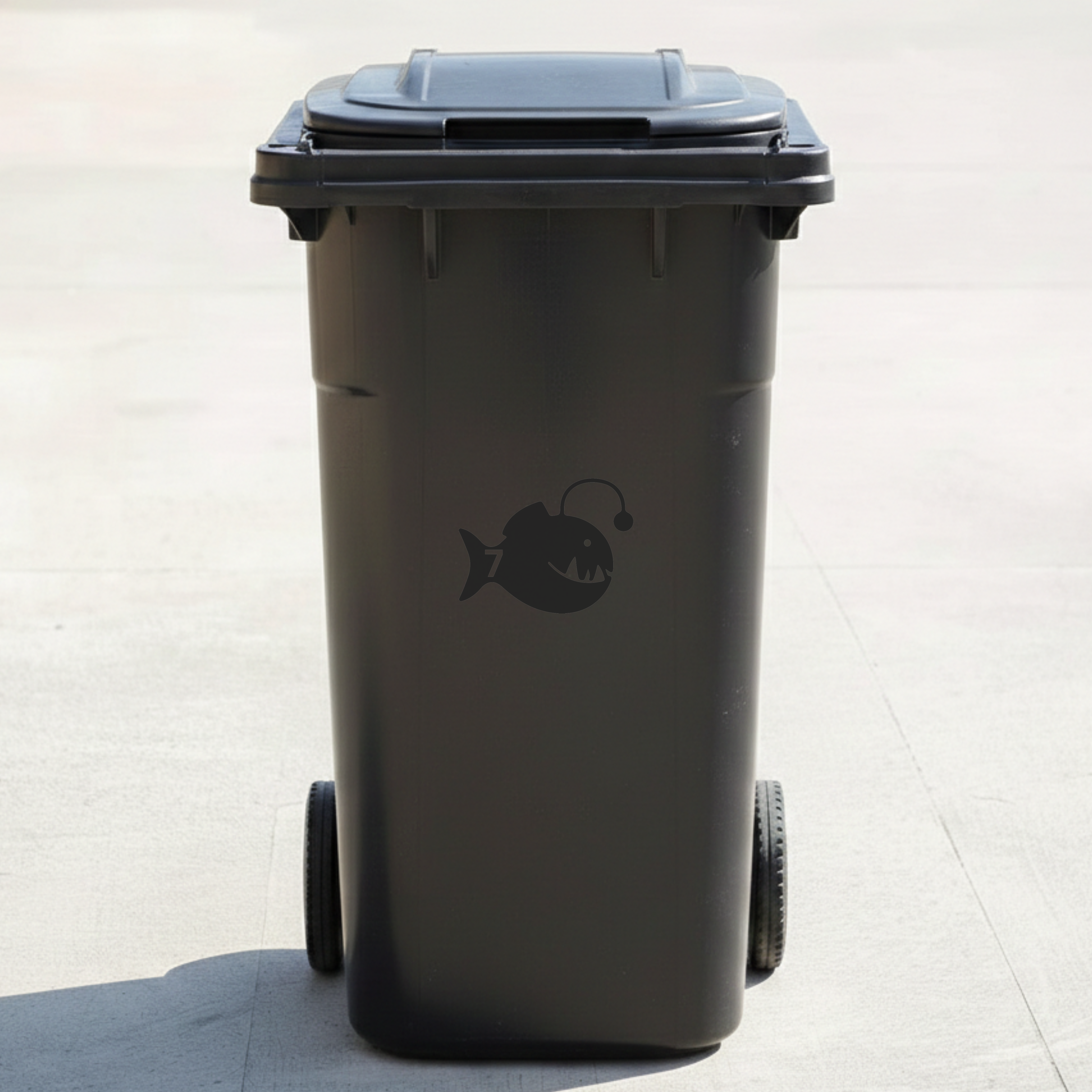 Anglerfish Bin Decal Sticker with Personalised House Number