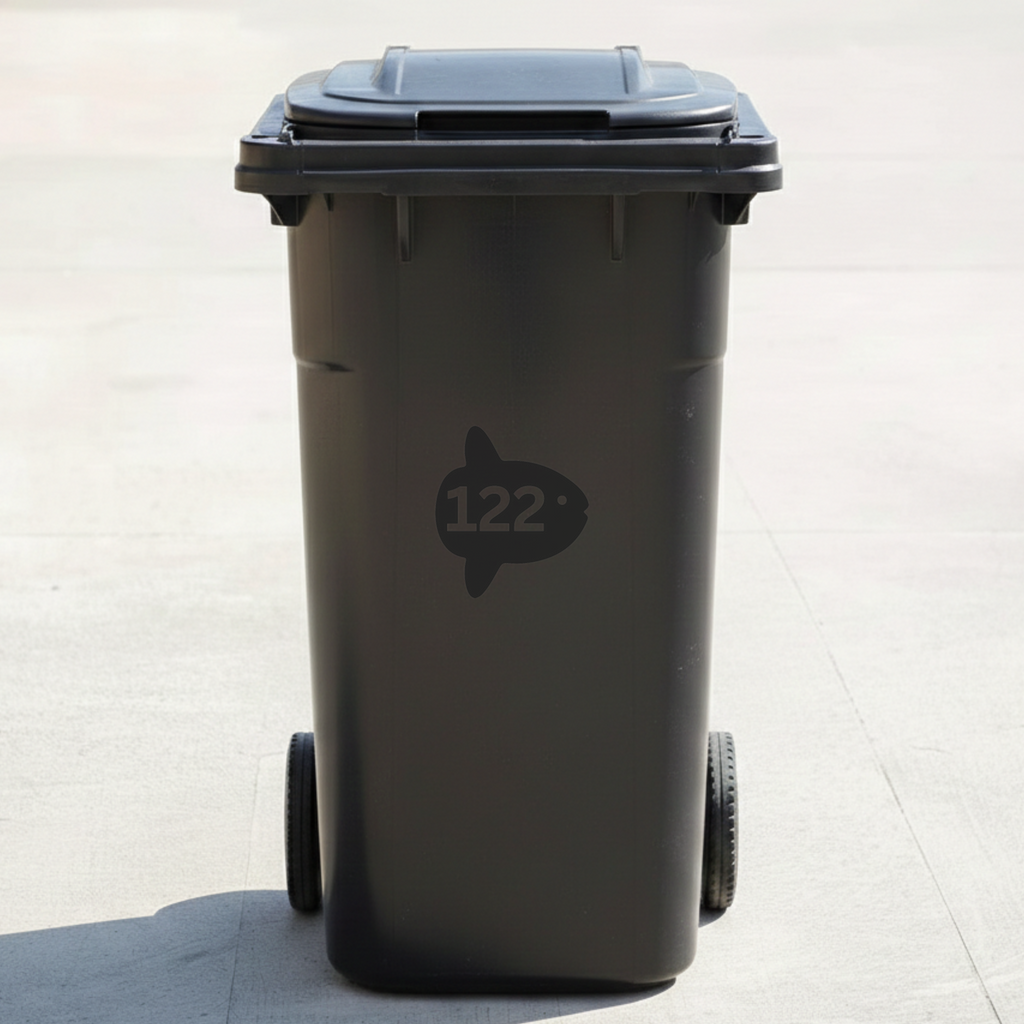 Ocean Sunfish (Mola Mola) Bin Decal Sticker with Personalised House Number