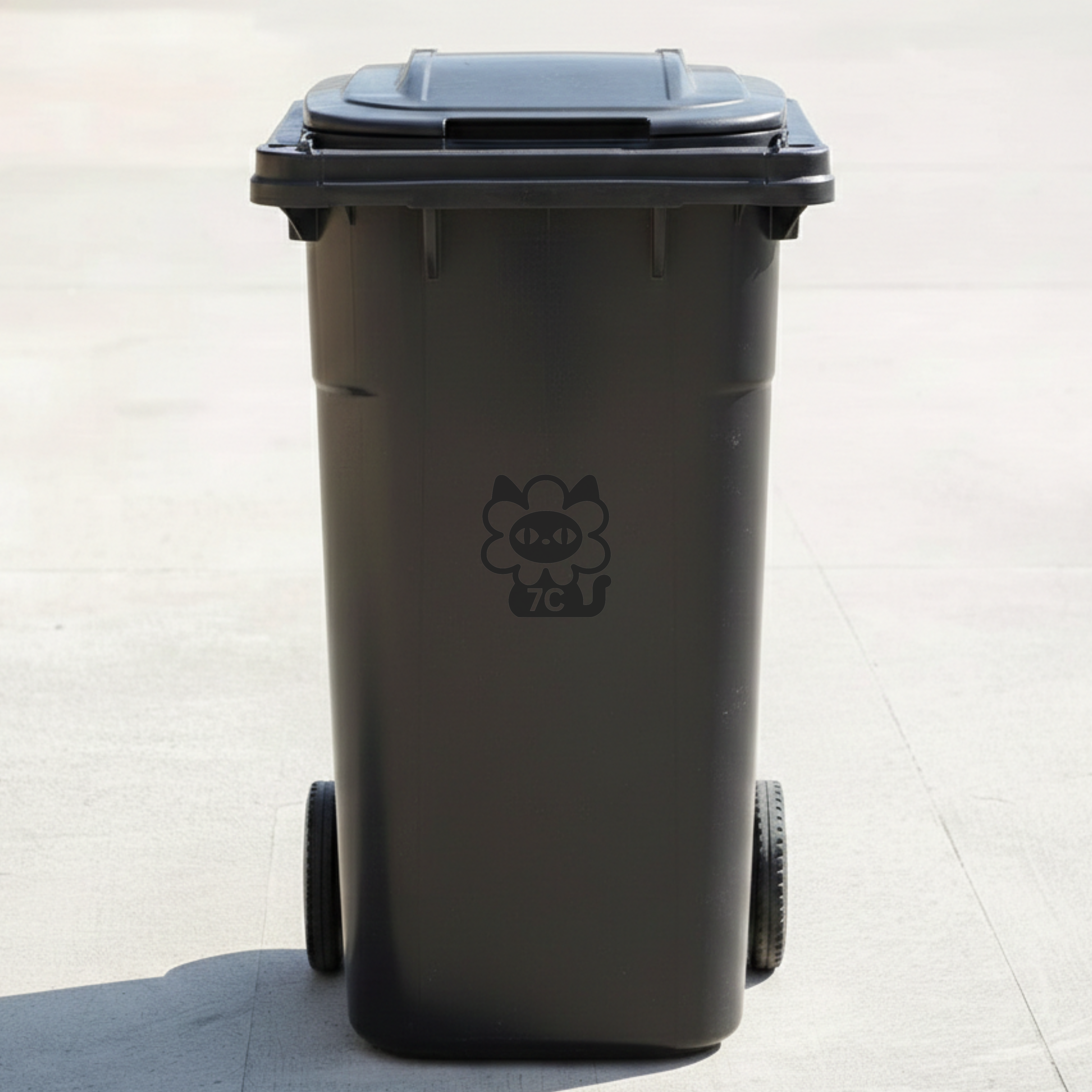Flower Cat Bin Decal Sticker with Personalised House Number