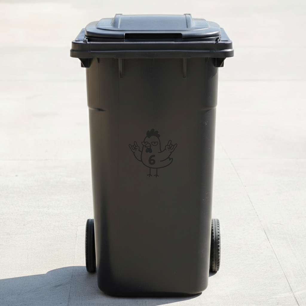 Rock & Roll Chicken Bin Decal Sticker with Personalised House Number