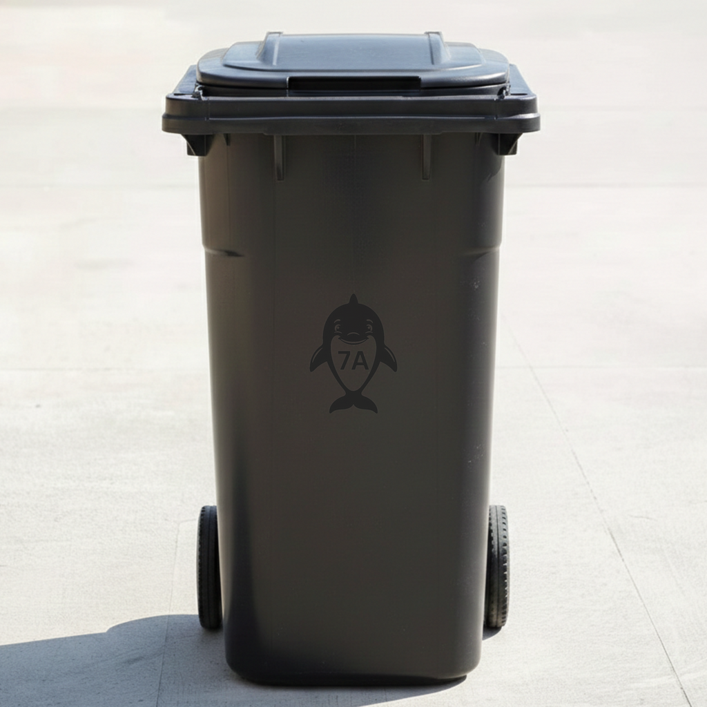 Dolphin Bin Decal Sticker with Personalised House Number