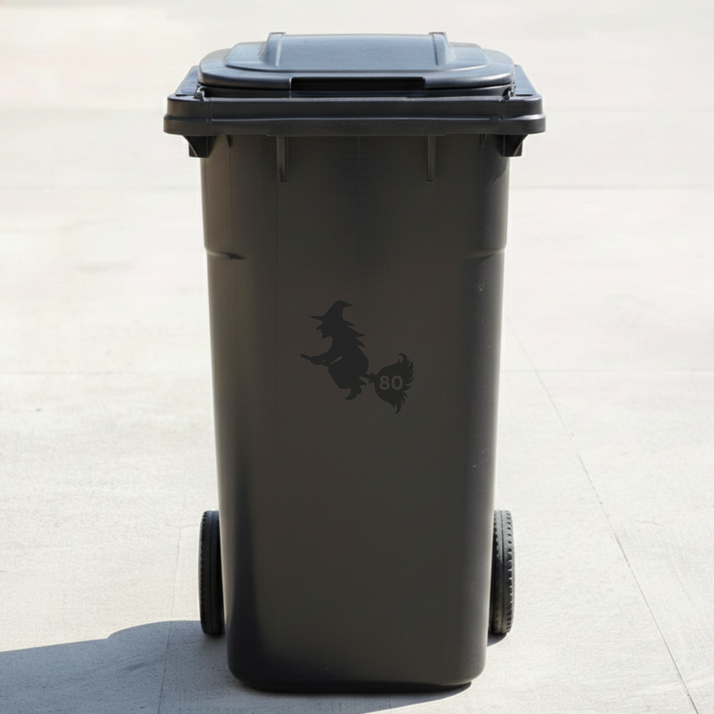 Witch Bin Decal Sticker with Personalised House Number