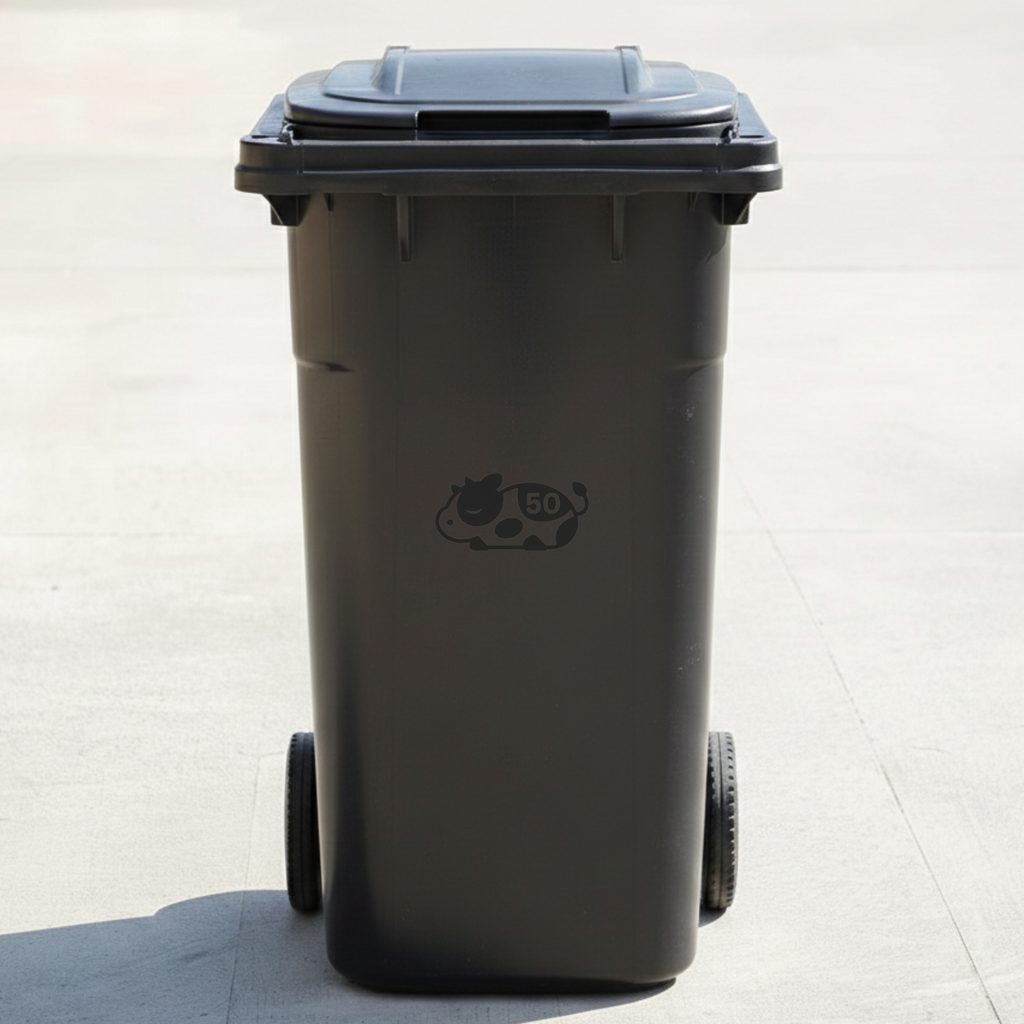Sleeping Cow Bin Decal Sticker with Personalised House Number