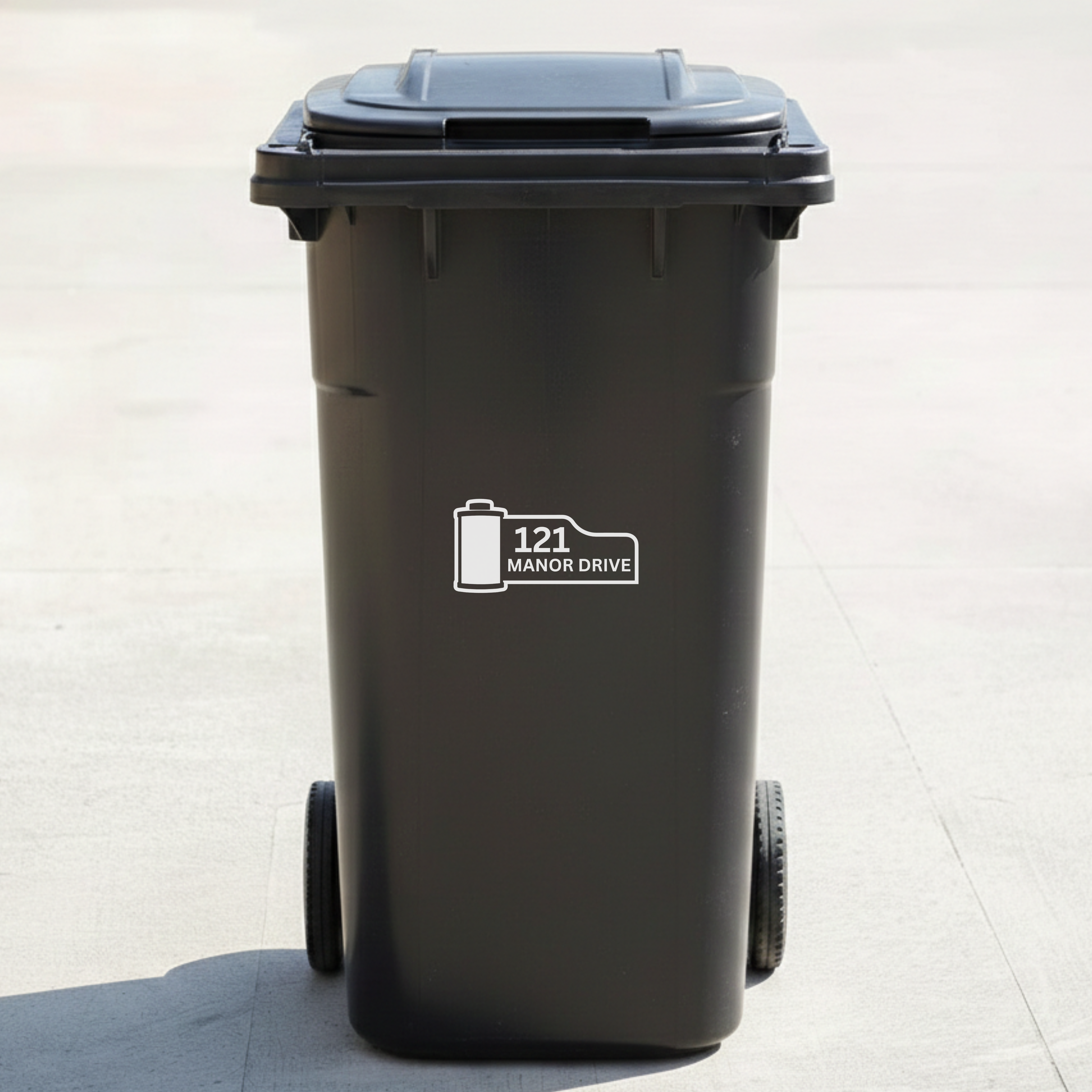 Film Canister Bin Decal Sticker with Personalised House Number & Street Name
