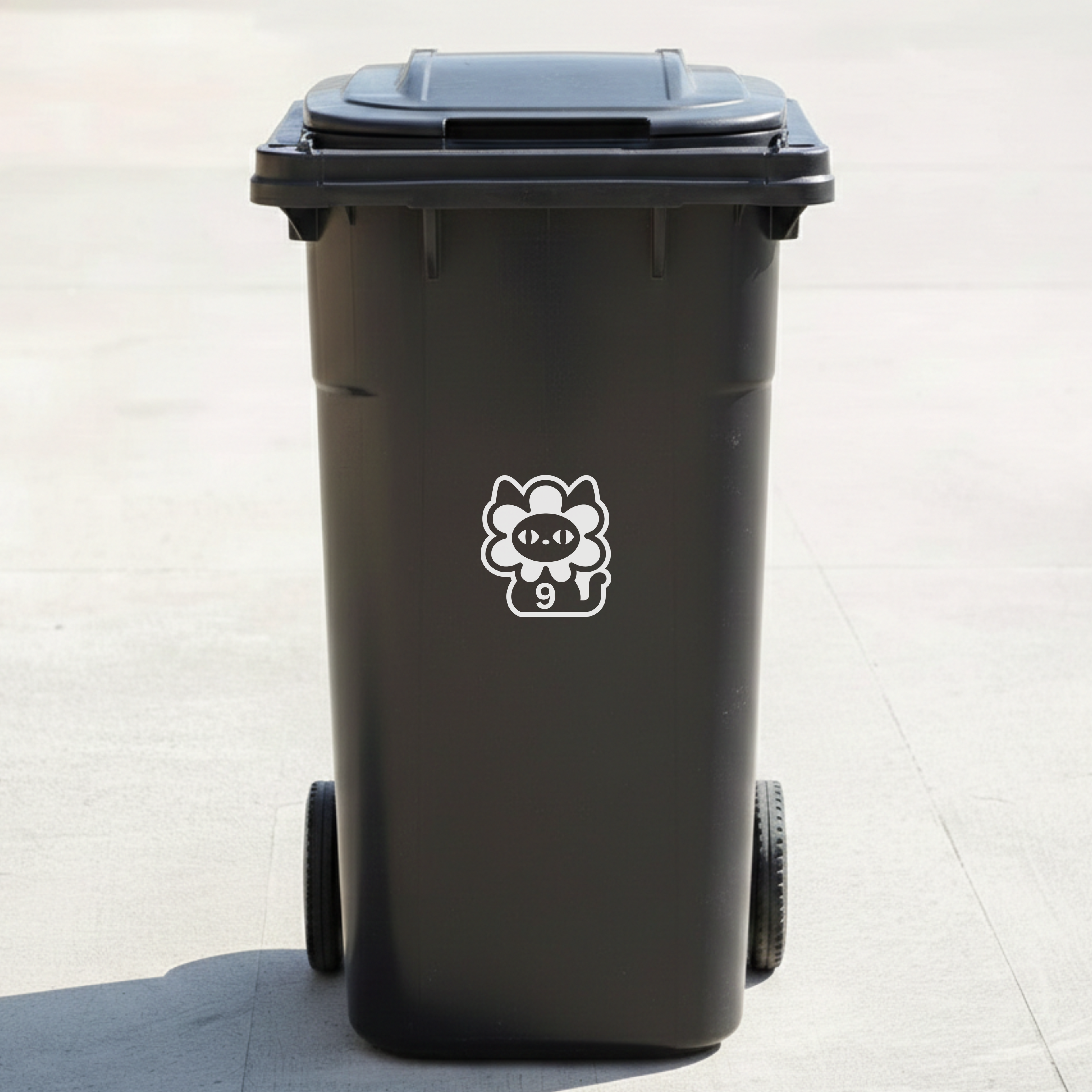 Flower Cat Bin Decal Sticker with Personalised House Number