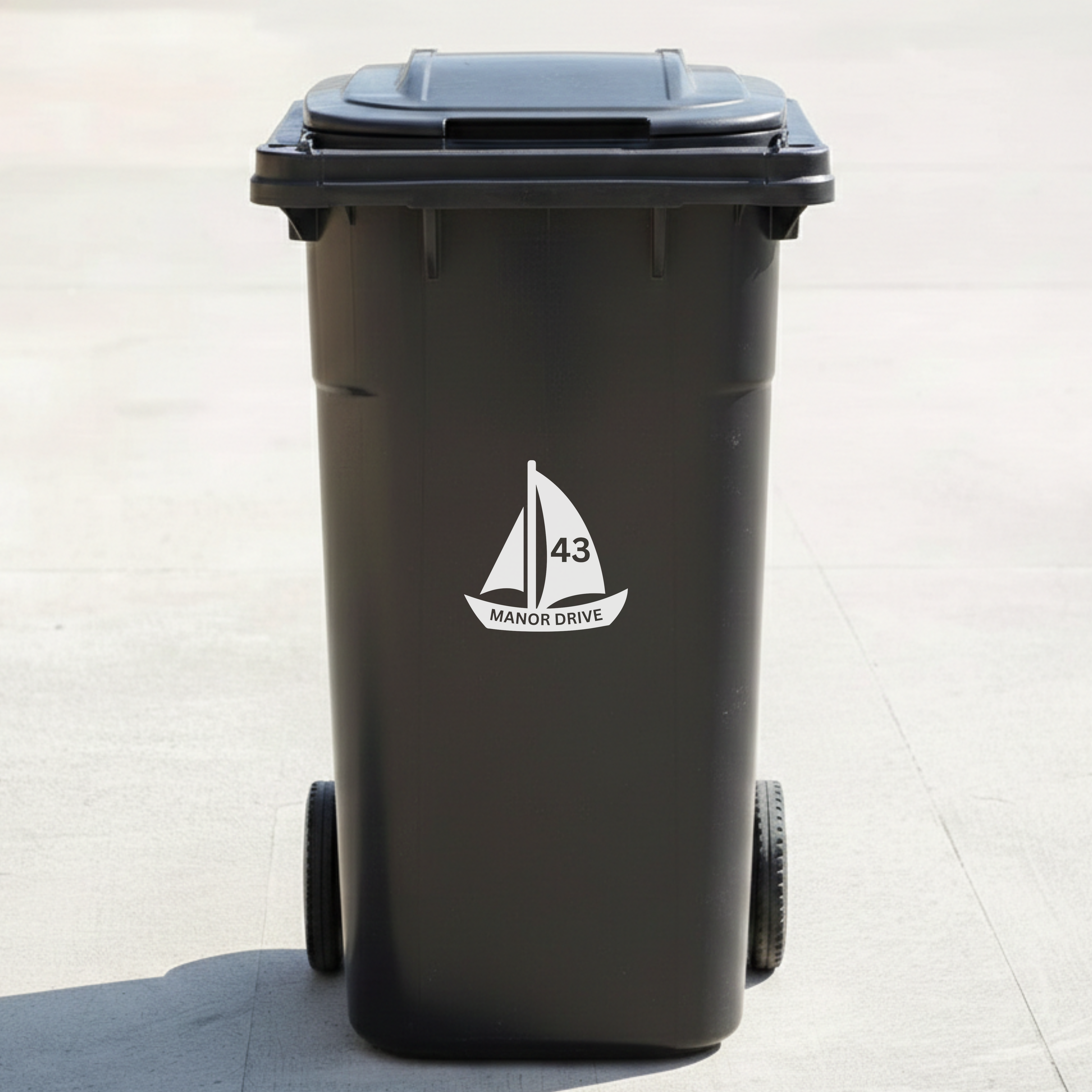 Sailboat Bin Decal Sticker with Personalised House Number & Street Name