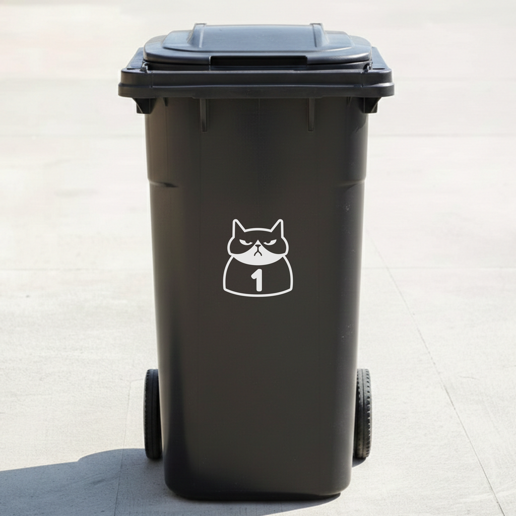 Grumpy Cat Bin Decal Sticker with Personalised House Number