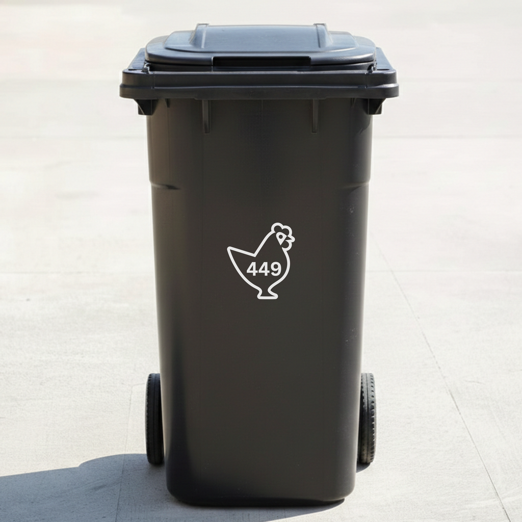 Chicken Bin Decal Sticker with Personalised House Number