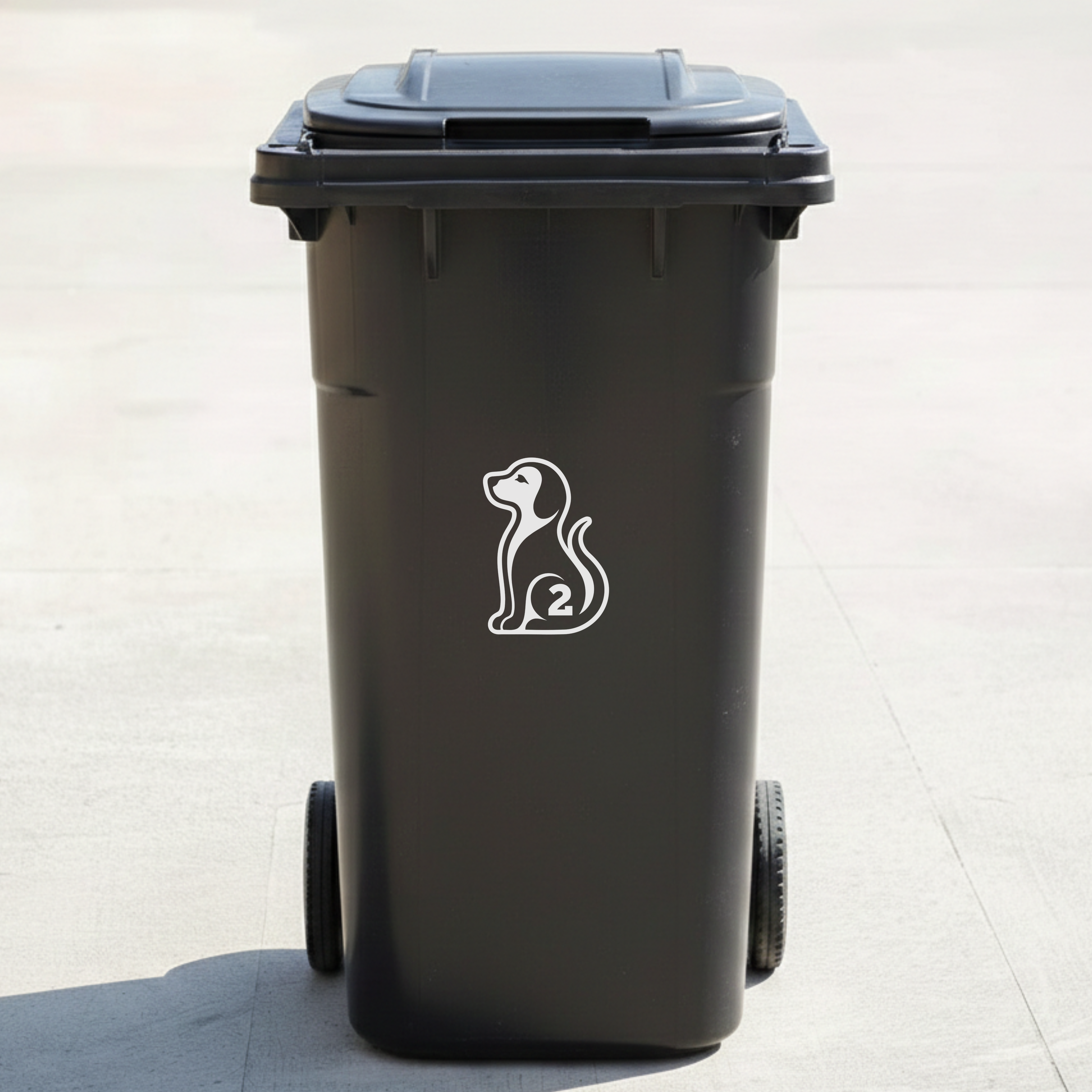Sitting Dog Bin Decal Sticker with Personalised House Number