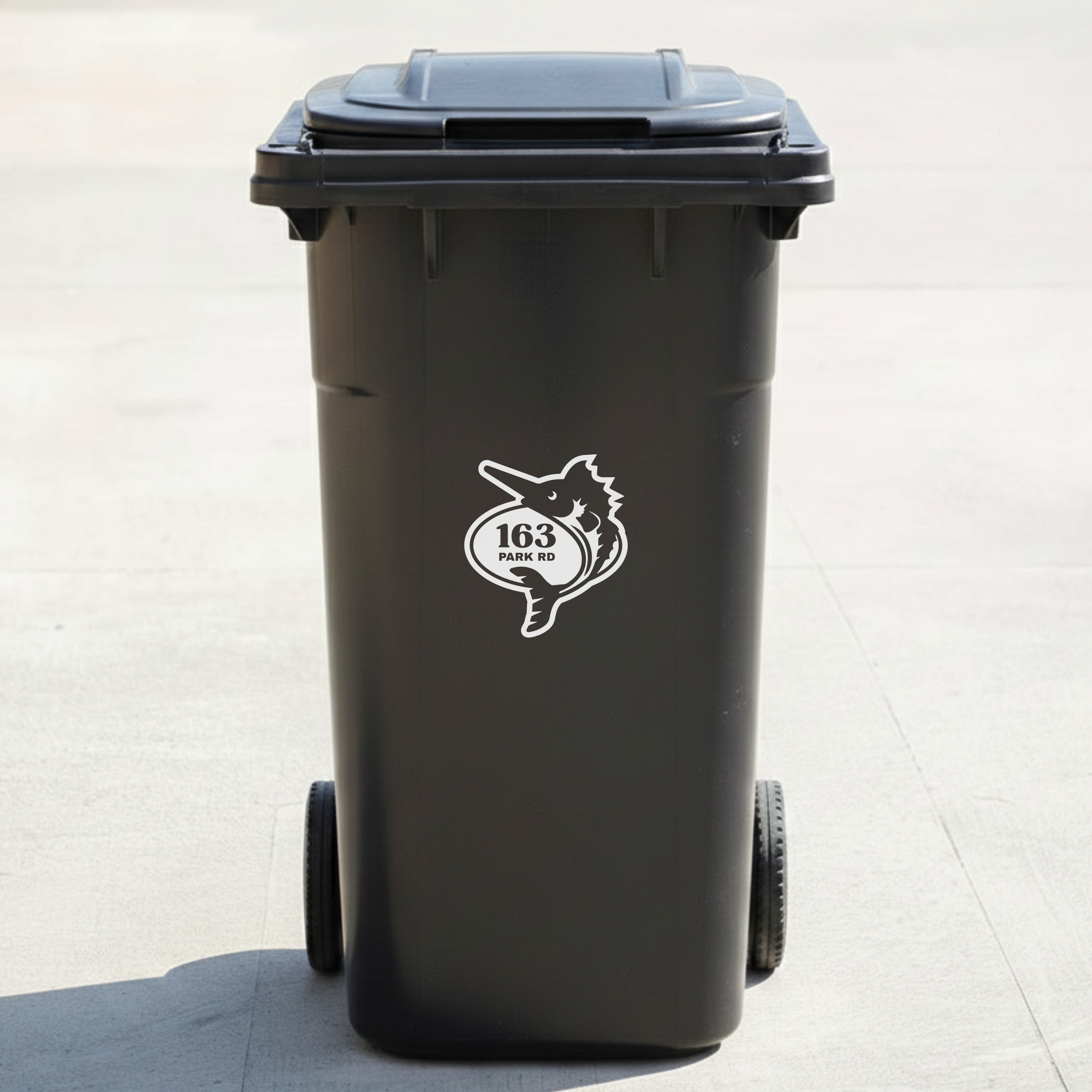 Marlin Fish Bin Decal Sticker with Personalised House Number