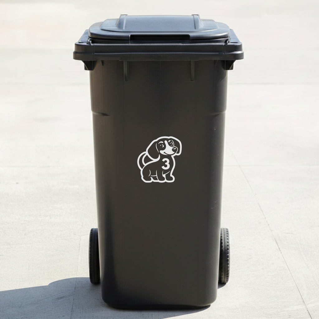 Dachshund Dog Bin Decal Sticker with Personalised House Number
