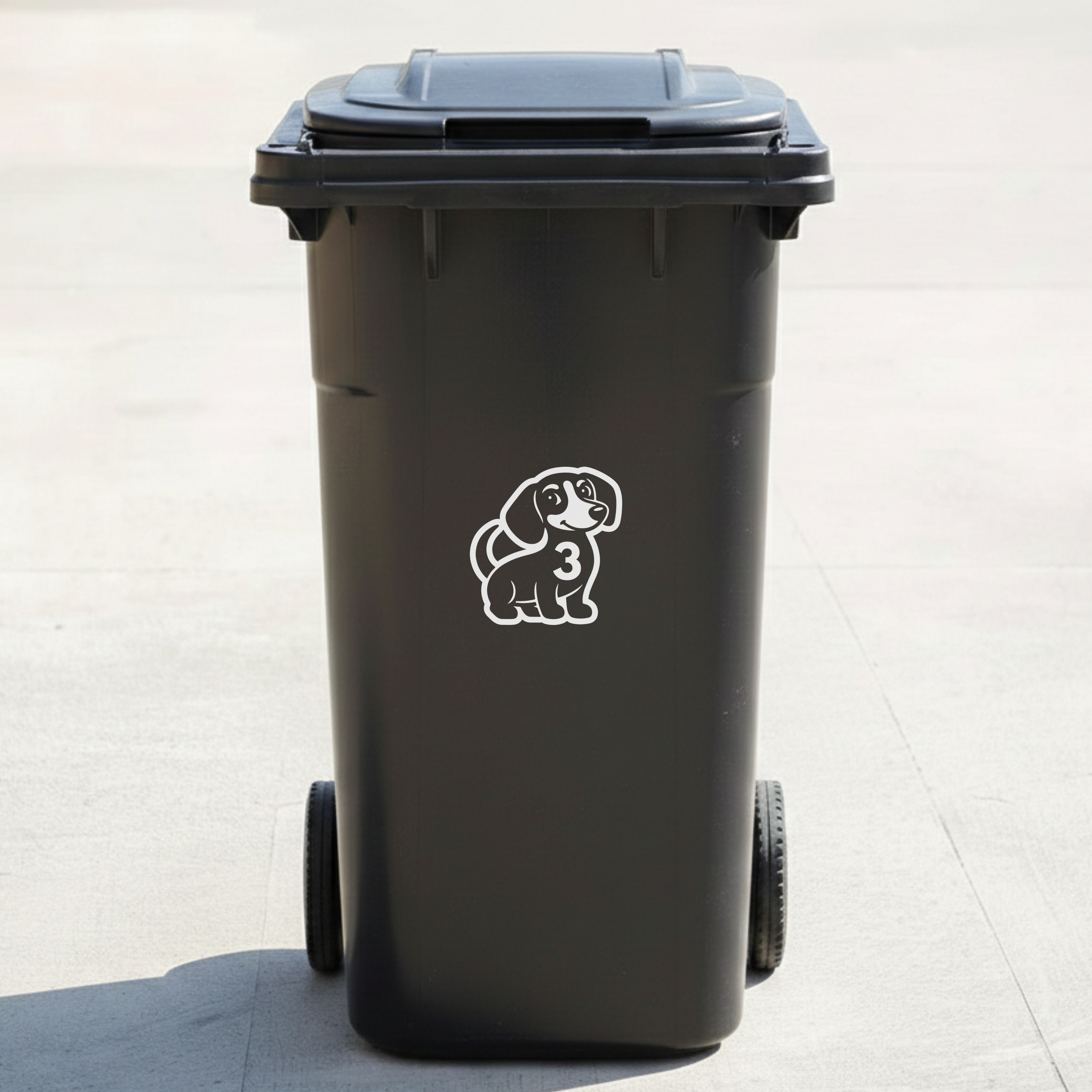 Dachshund Dog Bin Decal Sticker with Personalised House Number