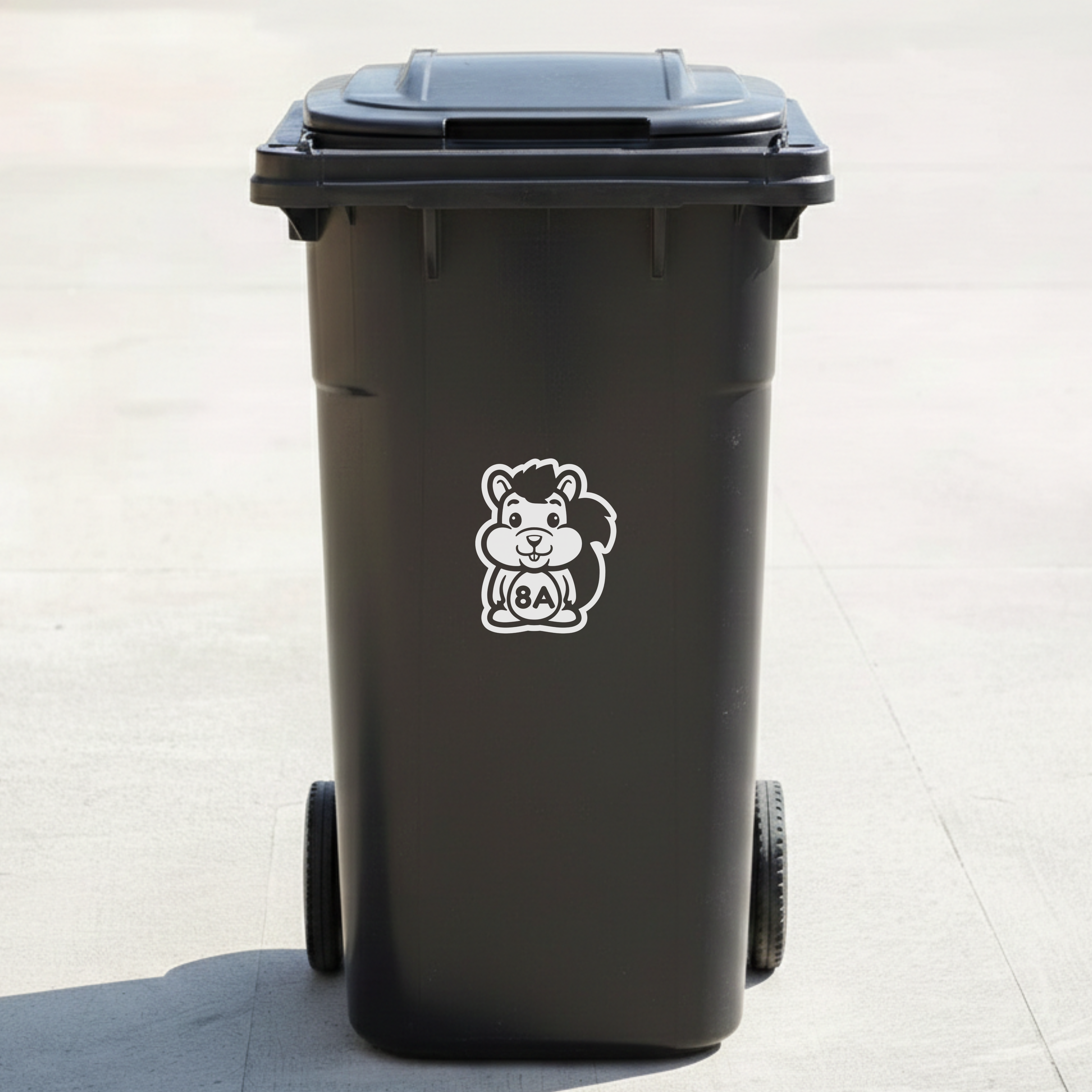 Squirrel Bin Decal Sticker with Personalised House Number