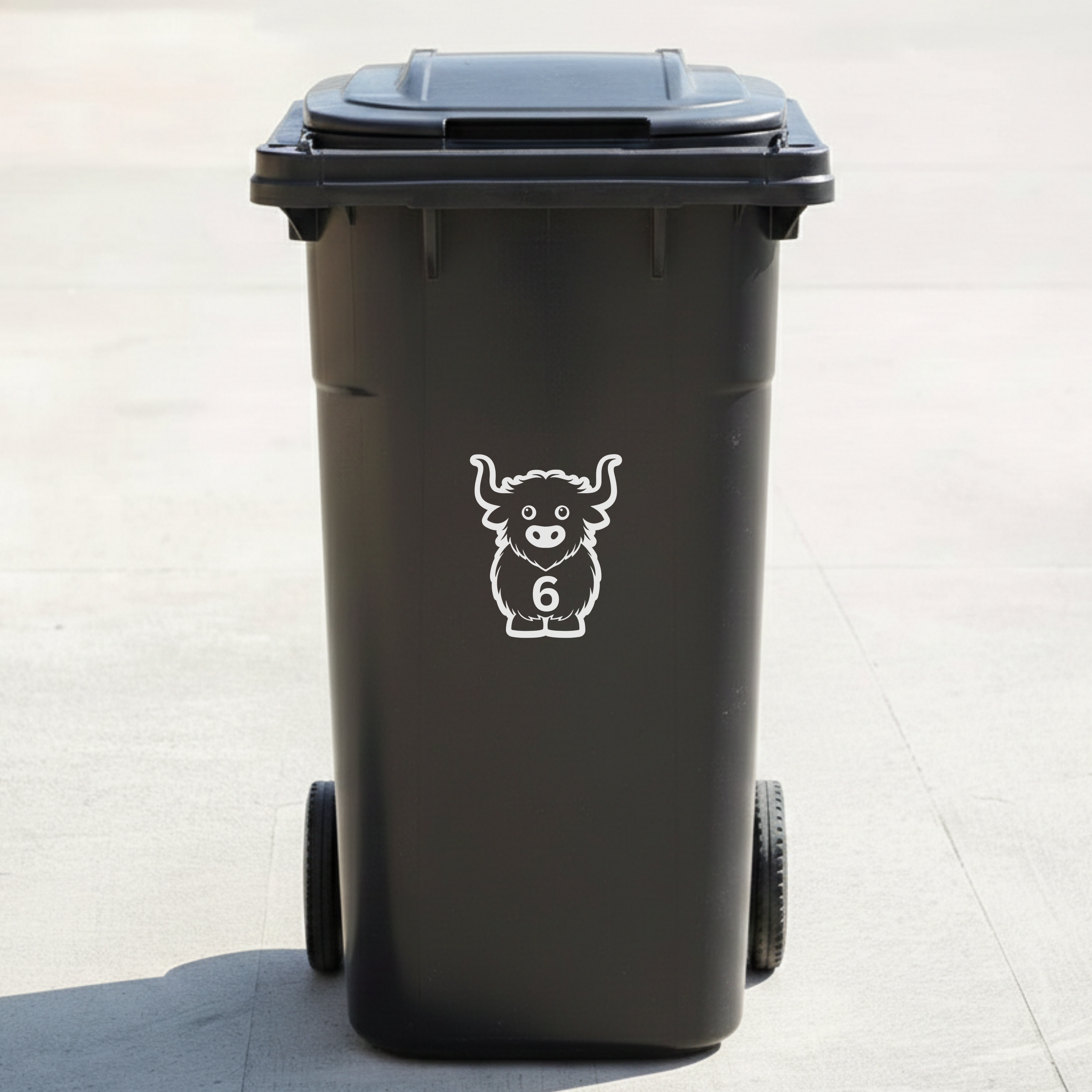 Highland Cow Bin Decal Sticker with Personalised House Number