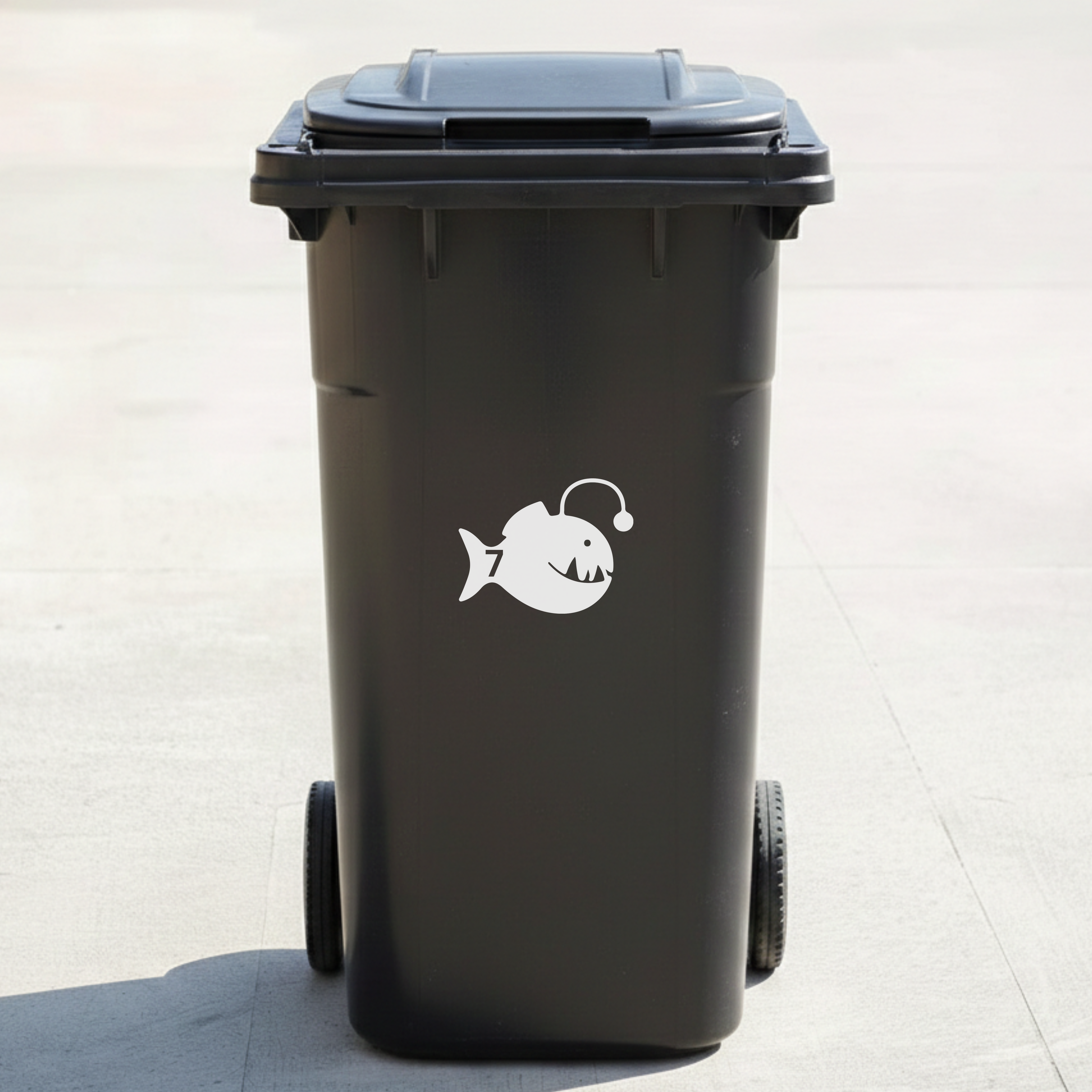 Anglerfish Bin Decal Sticker with Personalised House Number