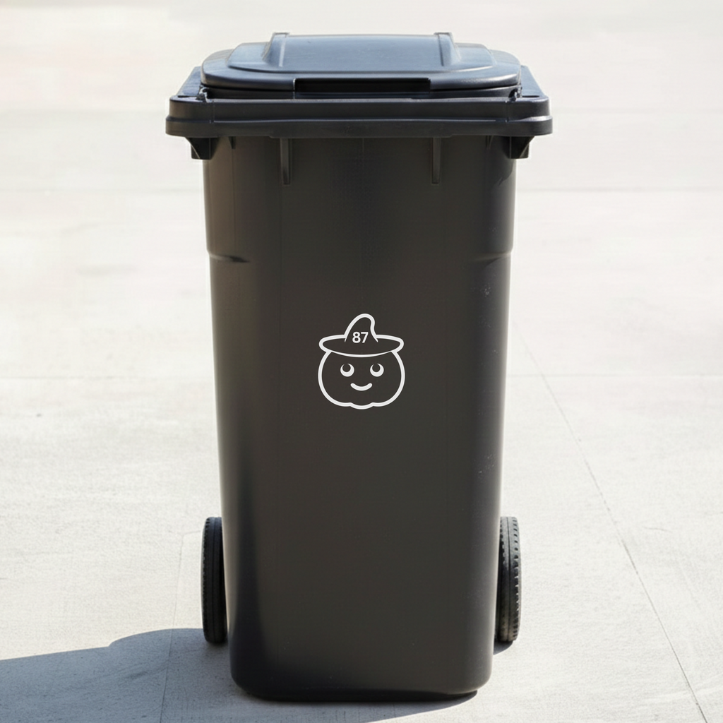 Pumpkin Bin Decal Sticker with Personalised House Number