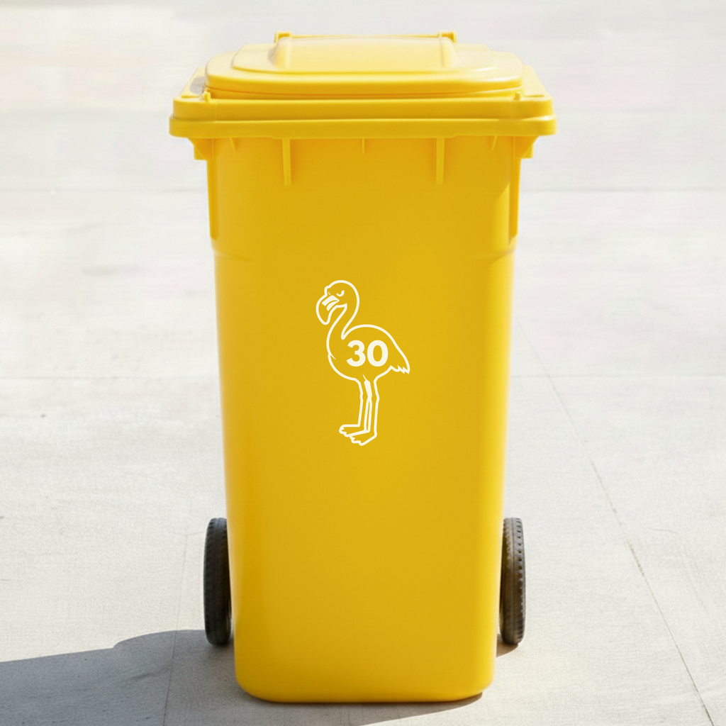 Flamingo Bin Decal Sticker with Personalised House Number