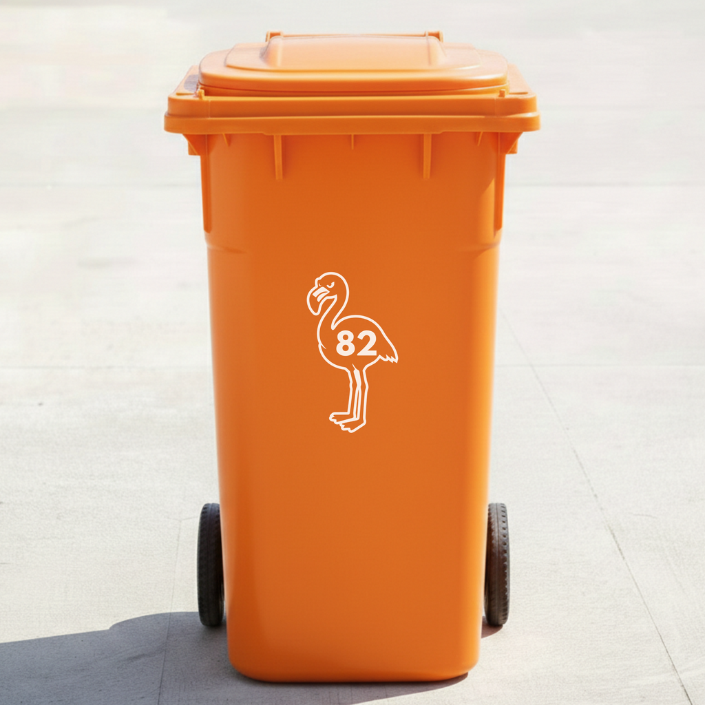 Flamingo Bin Decal Sticker with Personalised House Number