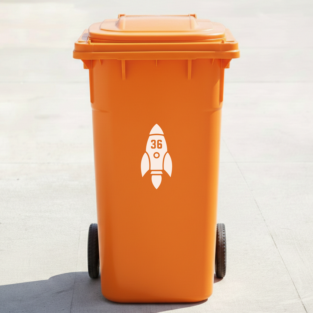 Rocket Bin Decal Sticker with Personalised House Number