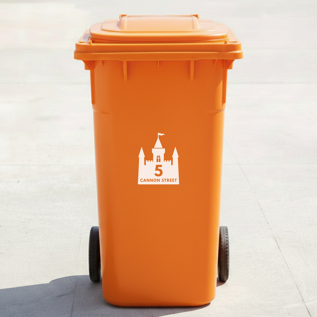 Castle Bin Decal Sticker with Personalised House Number