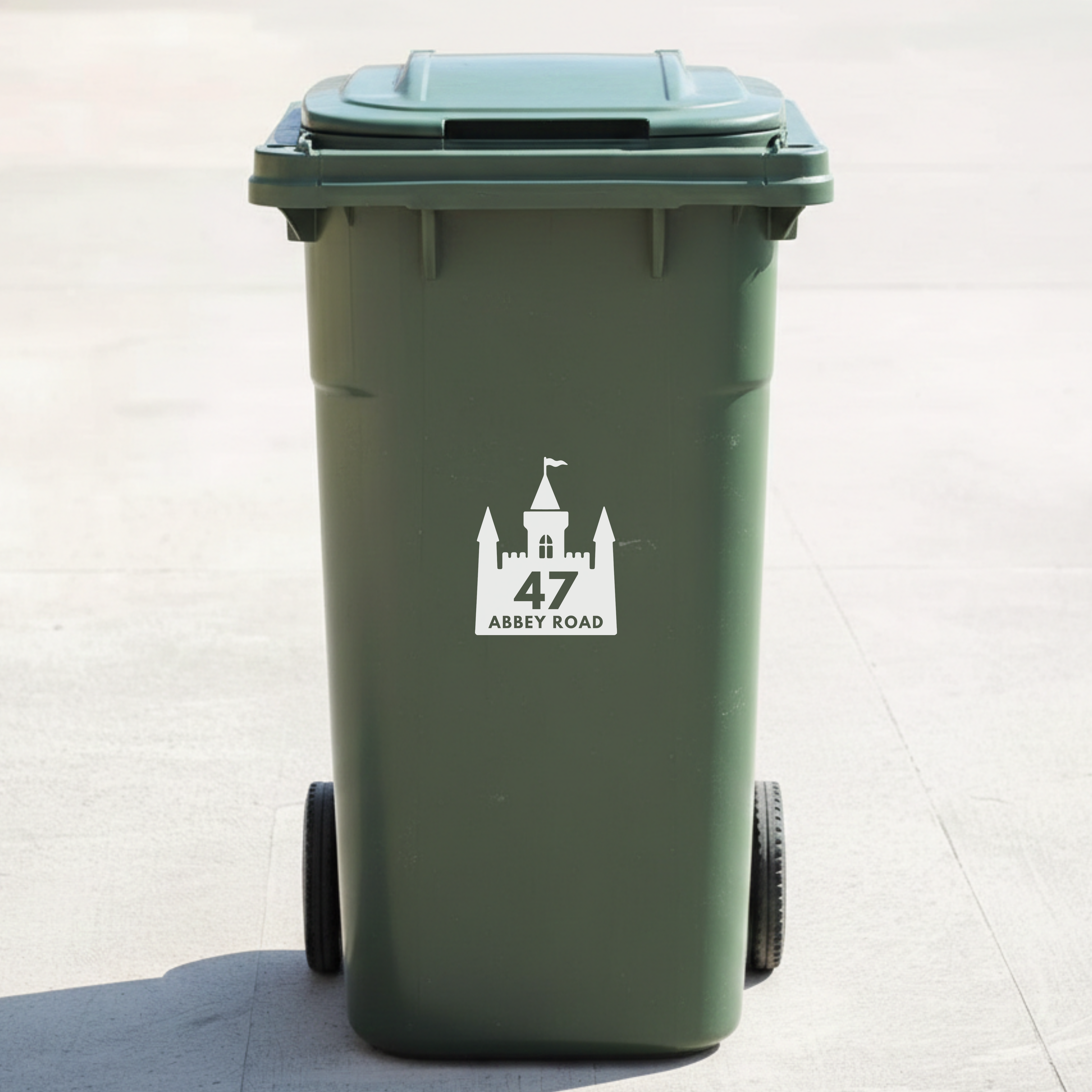 Castle Bin Decal Sticker with Personalised House Number