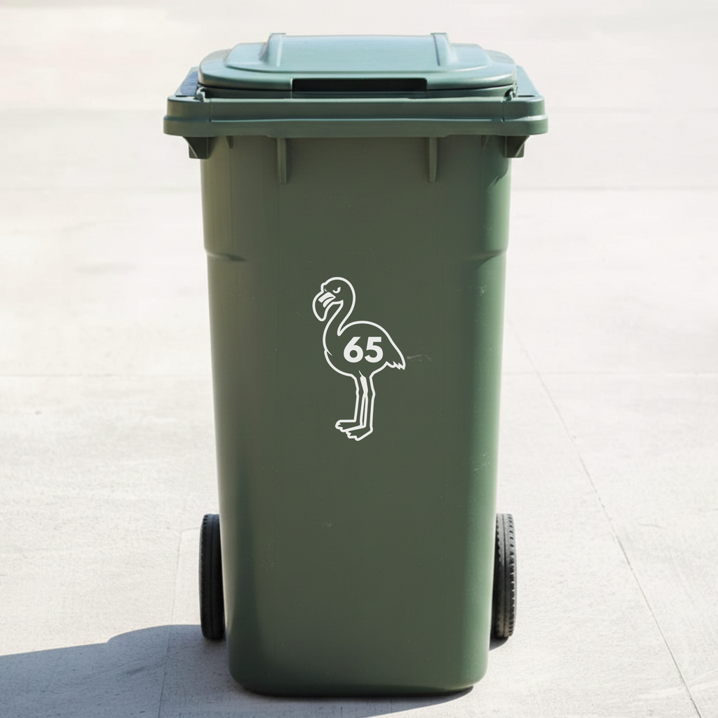 Flamingo Bin Decal Sticker with Personalised House Number