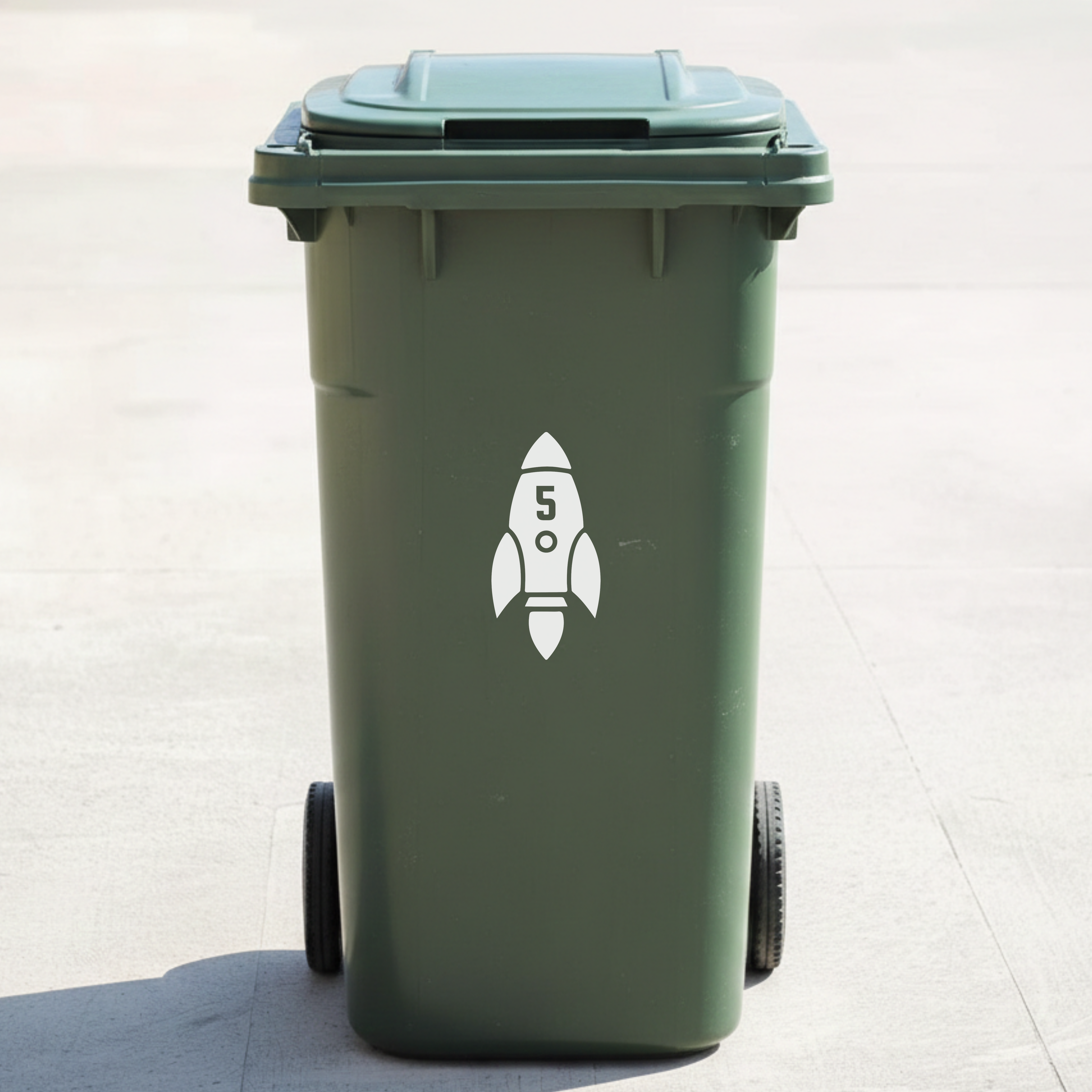 Rocket Bin Decal Sticker with Personalised House Number