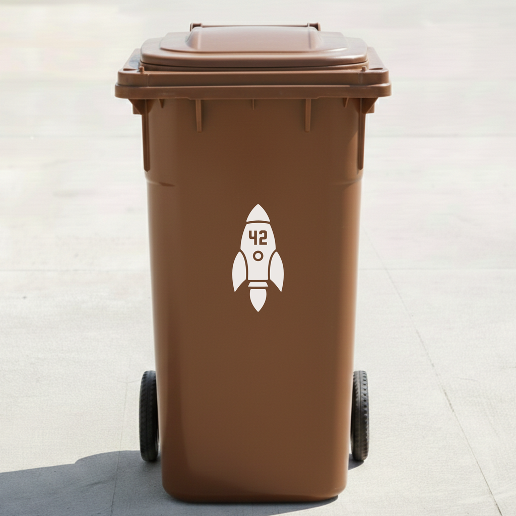 Rocket Bin Decal Sticker with Personalised House Number