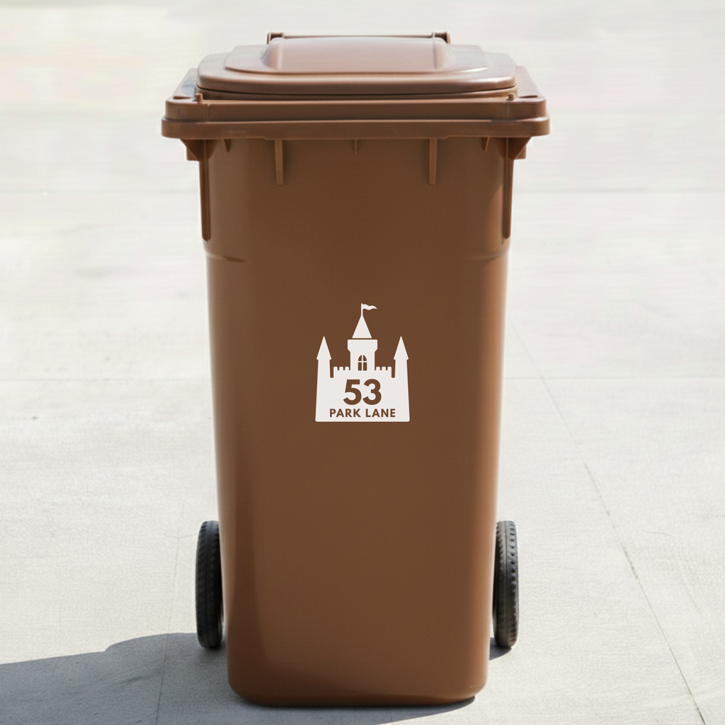 Castle Bin Decal Sticker with Personalised House Number