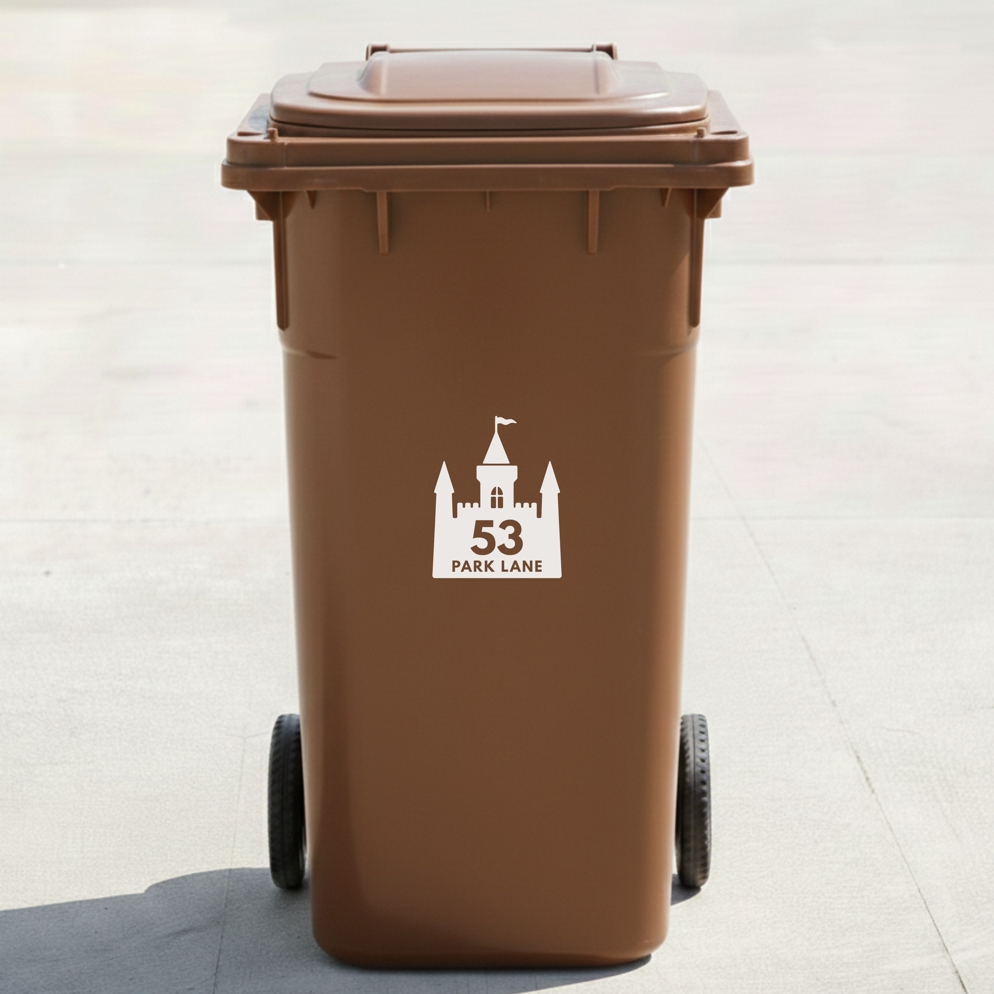 Castle Bin Decal Sticker with Personalised House Number