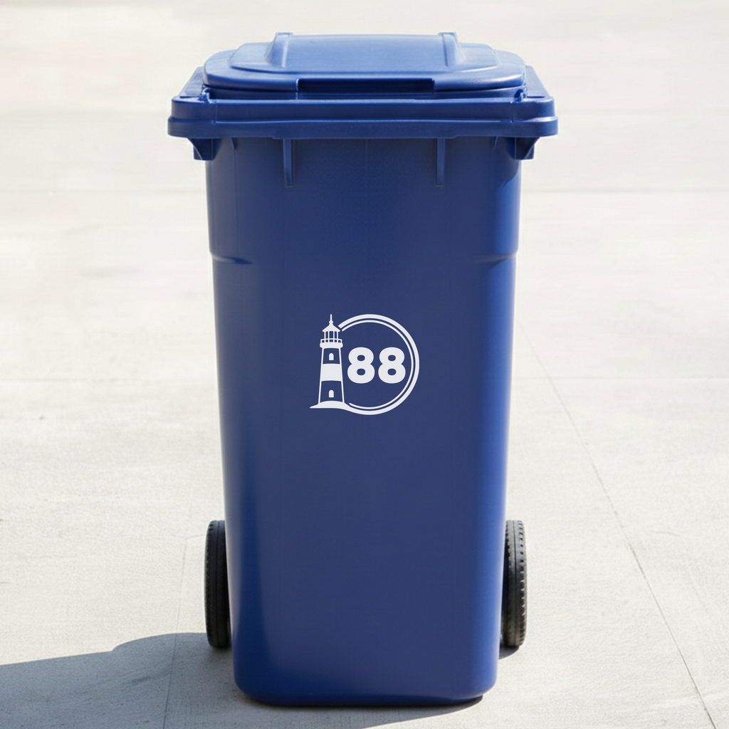 Lighthouse Bin Decal Sticker with Personalised House Number