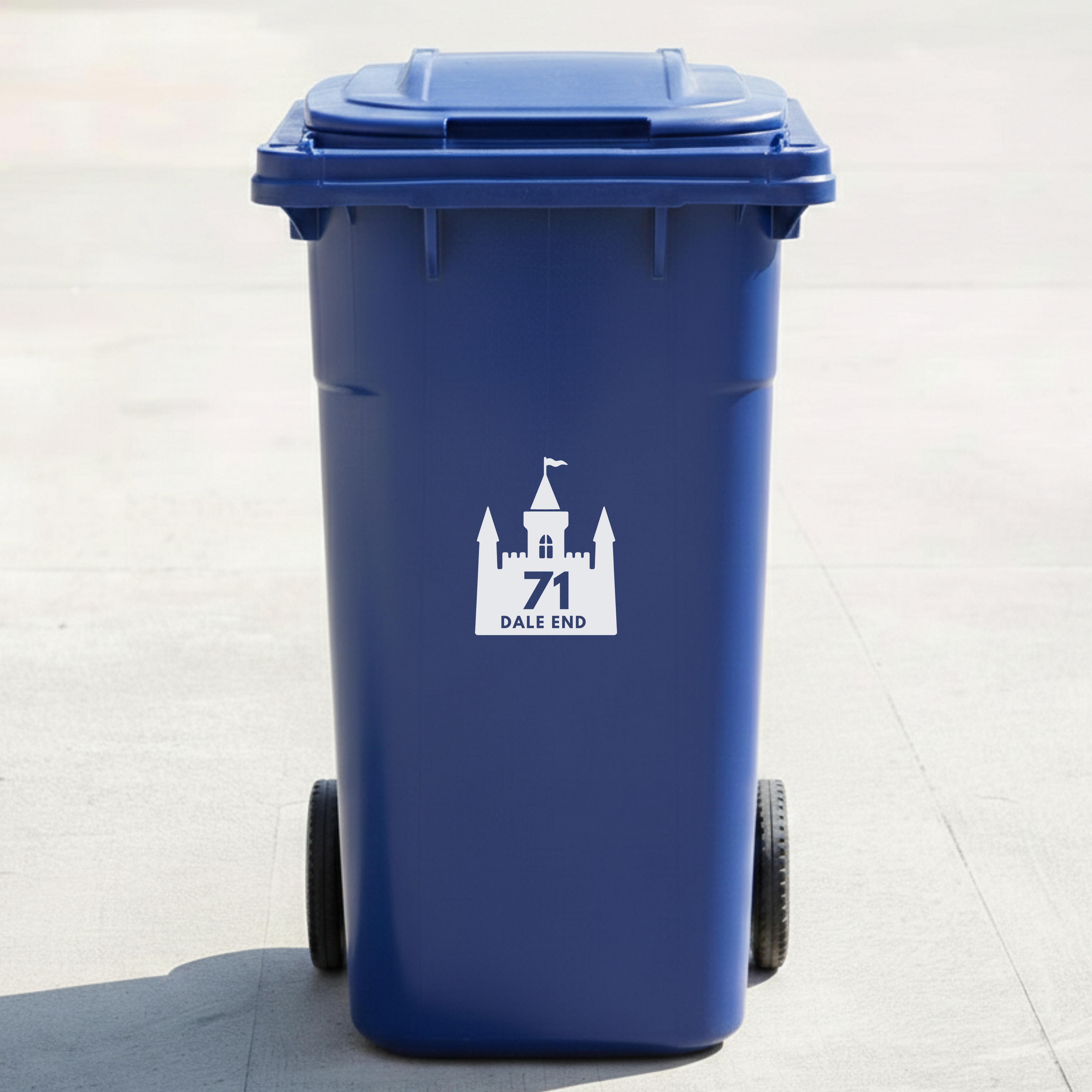 Castle Bin Decal Sticker with Personalised House Number